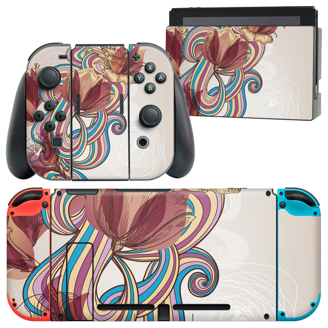 igsticker Nintendo Switch 用 デザインスキンシール 任天堂 ニンテンドー スイッチ 専用 本体ドック Joy-Con Joycon ジョイコン 専用 ゲーム機 カバー アクセサリー フィルム ステッカー 006560 花