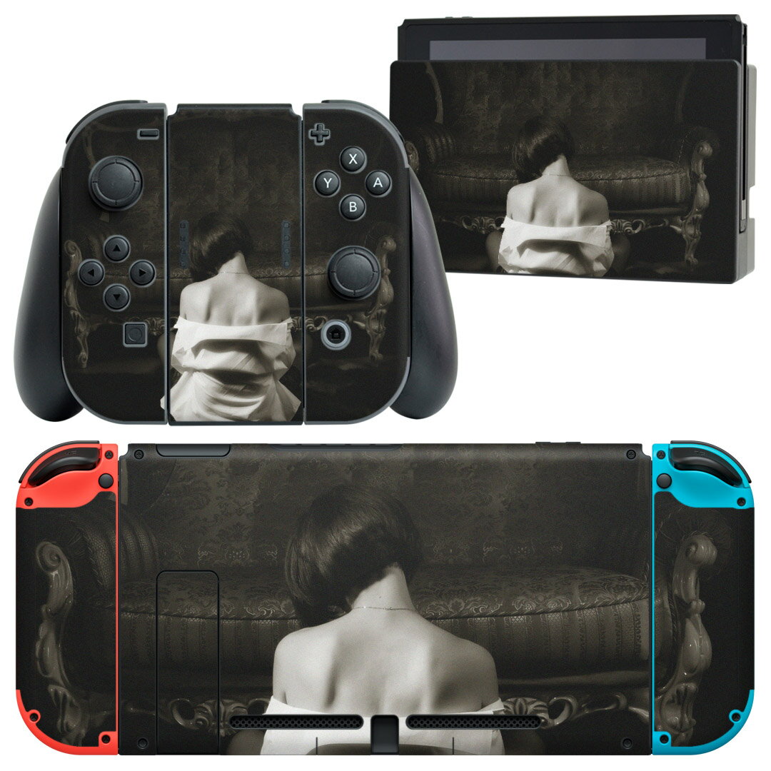igsticker Nintendo Switch 用 デザインスキンシール 任天堂 ニンテンドー スイッチ 専用 本体ドック Joy-Con Joycon ジョイコン 専用 ゲーム機 カバー アクセサリー フィルム ステッカー 006593 写真　人物　モノクロ