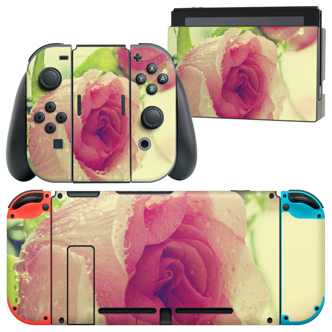 igsticker Nintendo Switch 用 デザインスキンシール 任天堂 ニンテンドー スイッチ 専用 本体ドック Joy-Con Joycon ジョイコン 専用 ゲーム機 カバー アクセサリー フィルム ステッカー 006595 写真 花