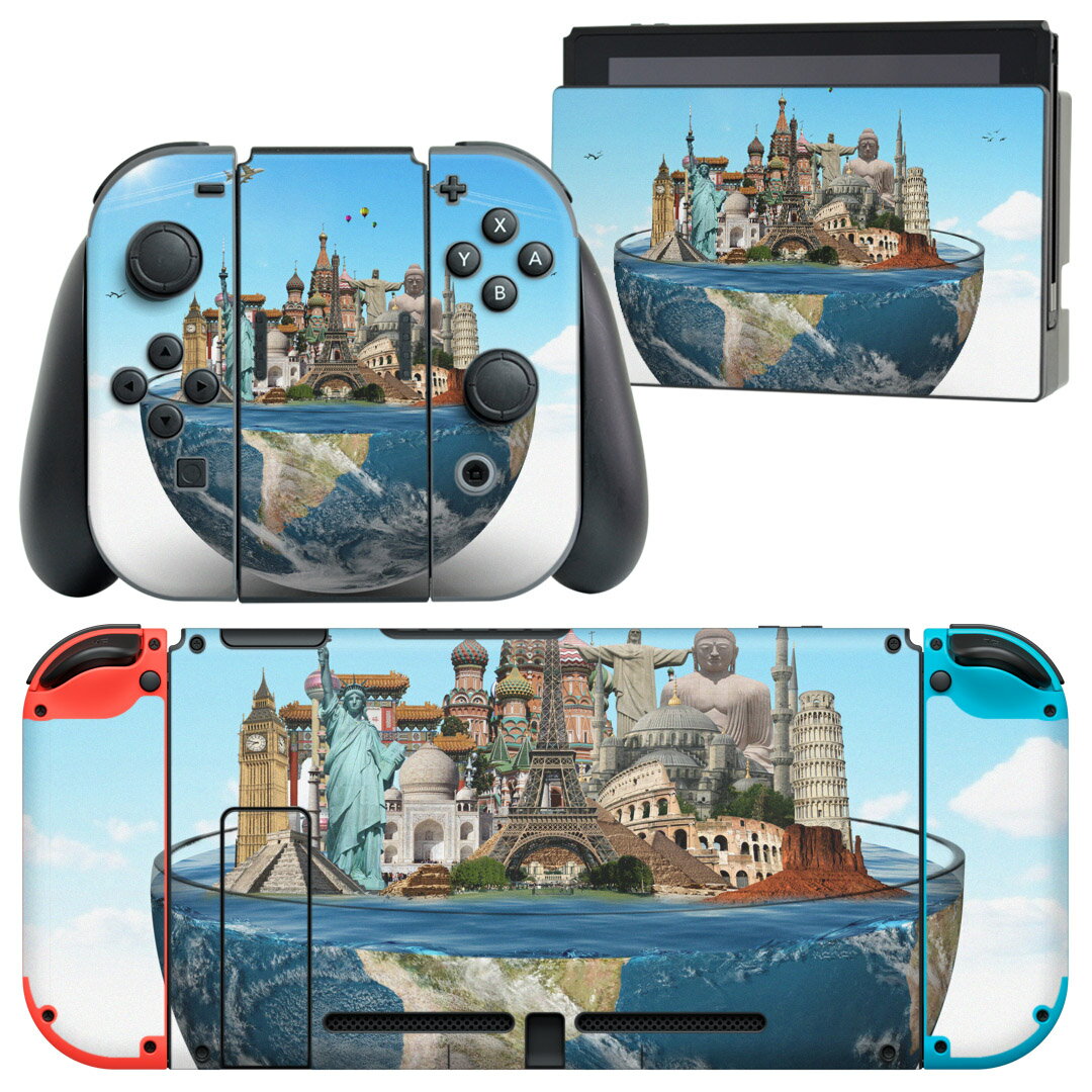 igsticker Nintendo Switch 用 デザインスキンシール 任天堂 ニンテンドー スイッチ 専用 本体ドック Joy-Con Joycon ジョイコン 専用 ゲーム機 カバー アクセサリー フィルム ステッカー 006609 建物　地球　空