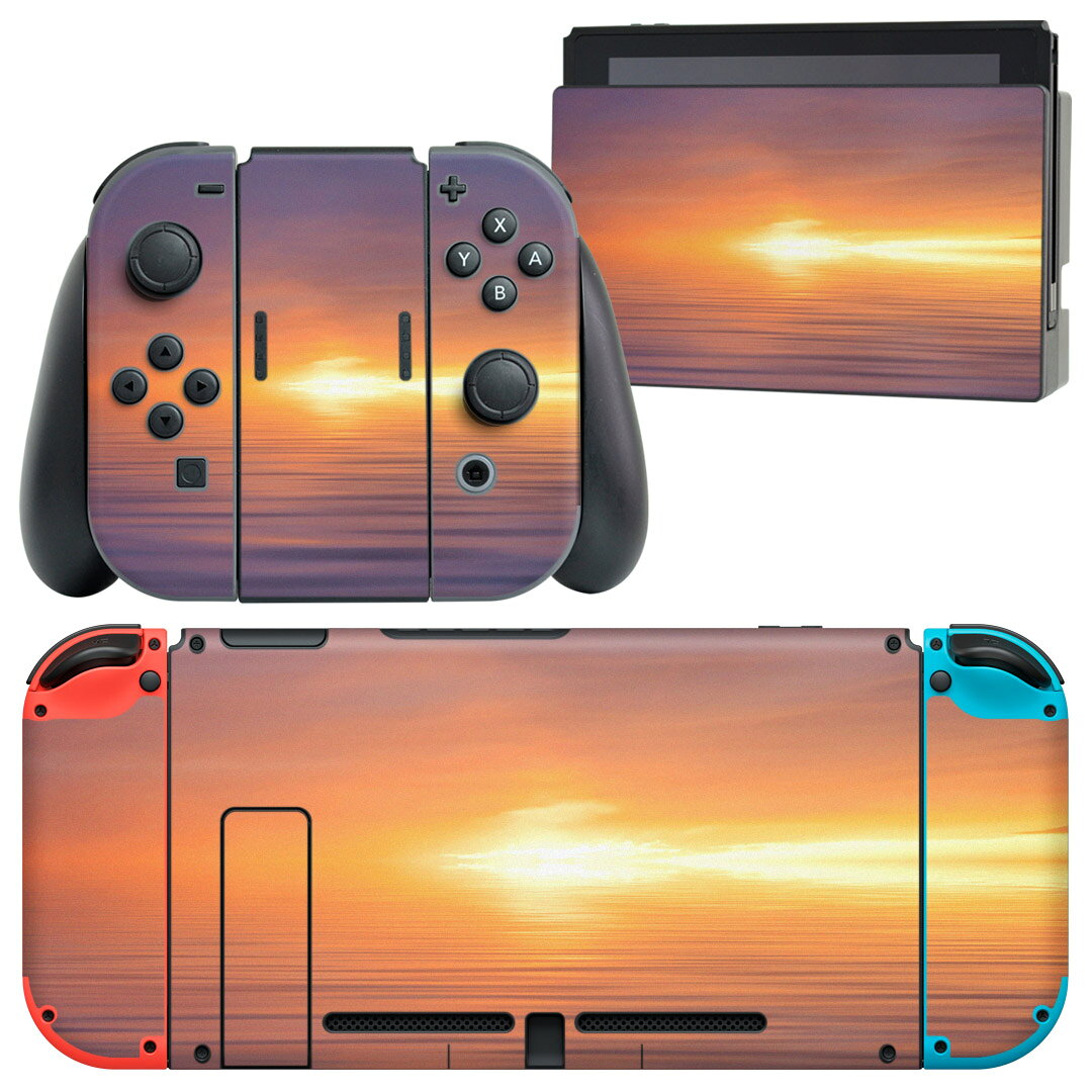 igsticker Nintendo Switch 用 デザインスキンシール 任天堂 ニンテンドー スイッチ 専用 本体ドック Joy-Con Joycon ジョイコン 専用 ゲーム機 カバー アクセサリー フィルム ステッカー 006610 写真　海　空　夕日