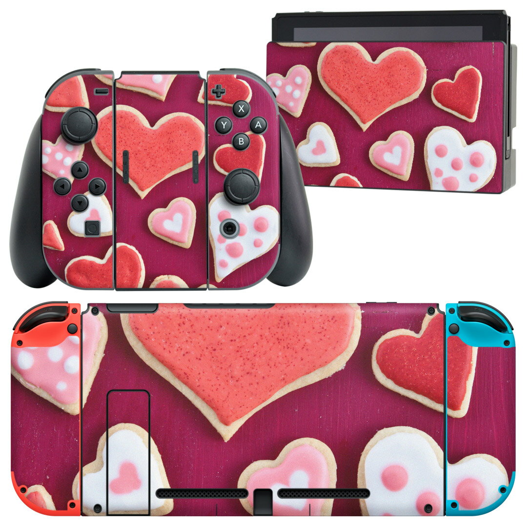 igsticker Nintendo Switch 用 デザインスキンシール 任天堂 ニンテンドー スイッチ 専用 本体ドック Joy-Con Joycon ジョイコン 専用 ゲーム機 カバー アクセサリー フィルム ステッカー 006633 ハート クッキー
