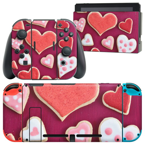 igsticker Nintendo Switch 用 デザインスキンシール 任天堂 ニンテンドー スイッチ 専用 本体ドック Joy-Con Joycon ジョイコン 専用 ゲーム機 カバー アクセサリー フィルム ステッカー 006633 ハート クッキー