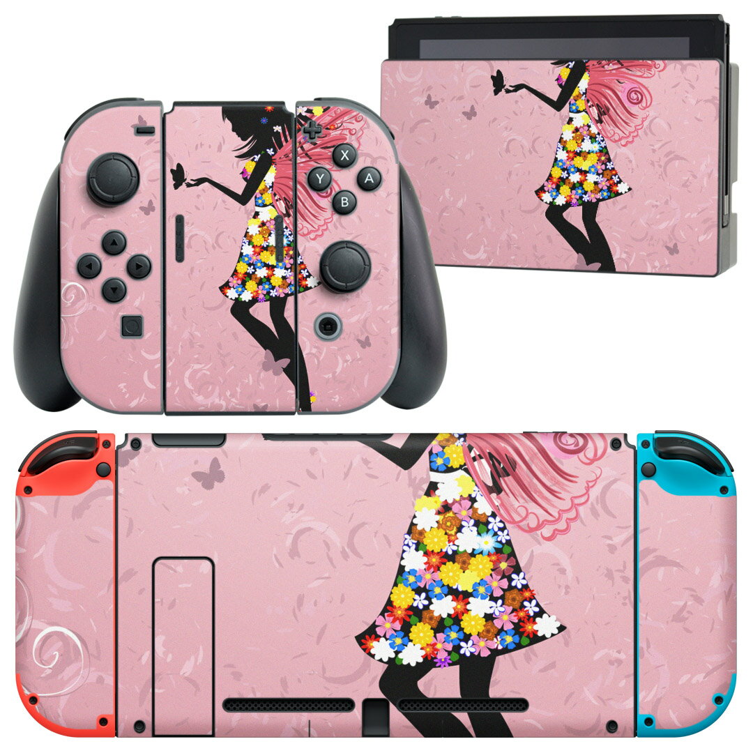 igsticker Nintendo Switch 用 デザインスキンシール 任天堂 ニンテンドー スイッチ 専用 本体ドック Joy-Con Joycon ジョイコン 専用 ゲーム機 カバー アクセサリー フィルム ステッカー 006686 蝶　人物