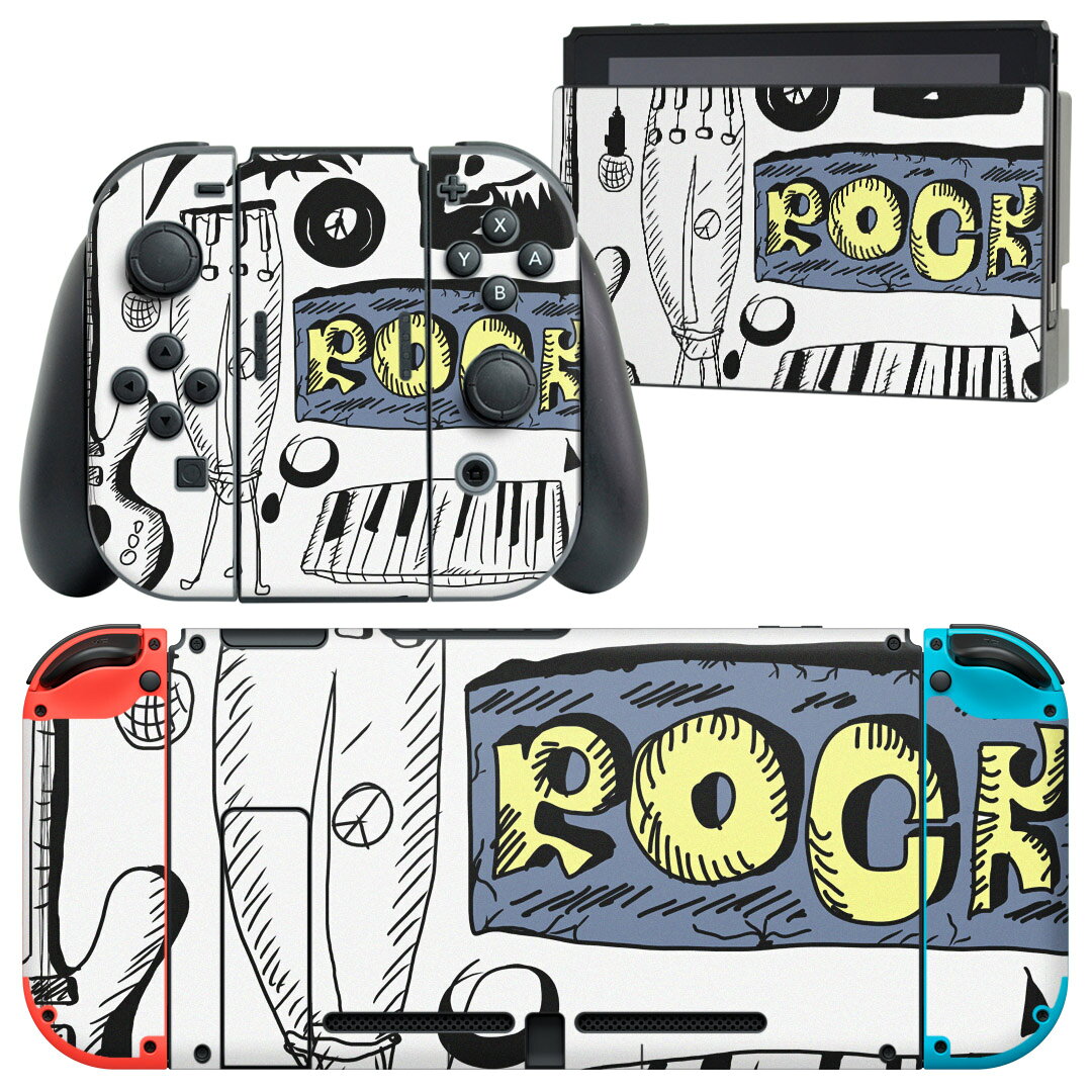 igsticker Nintendo Switch 用 デザインスキンシール 任天堂 ニンテンドー スイッチ 専用 本体ドック Joy-Con Joycon ジョイコン 専用 ゲーム機 カバー アクセサリー フィルム ステッカー 006739 楽器　イラスト