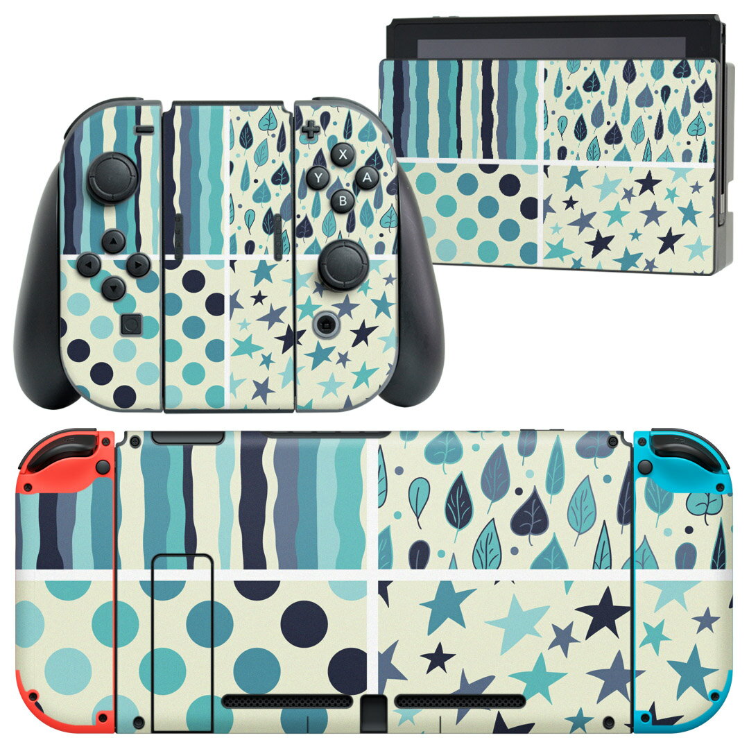 igsticker Nintendo Switch 用 デザインスキンシール 任天堂 ニンテンドー スイッチ 専用 本体ドック Joy-Con Joycon ジョイコン 専用 ゲーム機 カバー アクセサリー フィルム ステッカー 006748 青　ブルー　模様