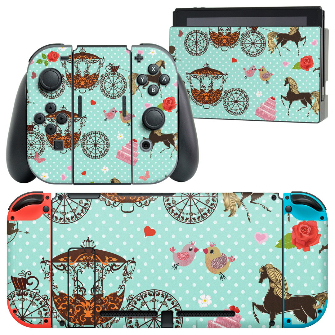 igsticker Nintendo Switch 用 デザインスキンシール 任天堂 ニンテンドー スイッチ 専用 本体ドック Joy-Con Joycon ジョイコン 専用 ゲーム機 カバー アクセサリー フィルム ステッカー 006751 馬車　模様　水玉