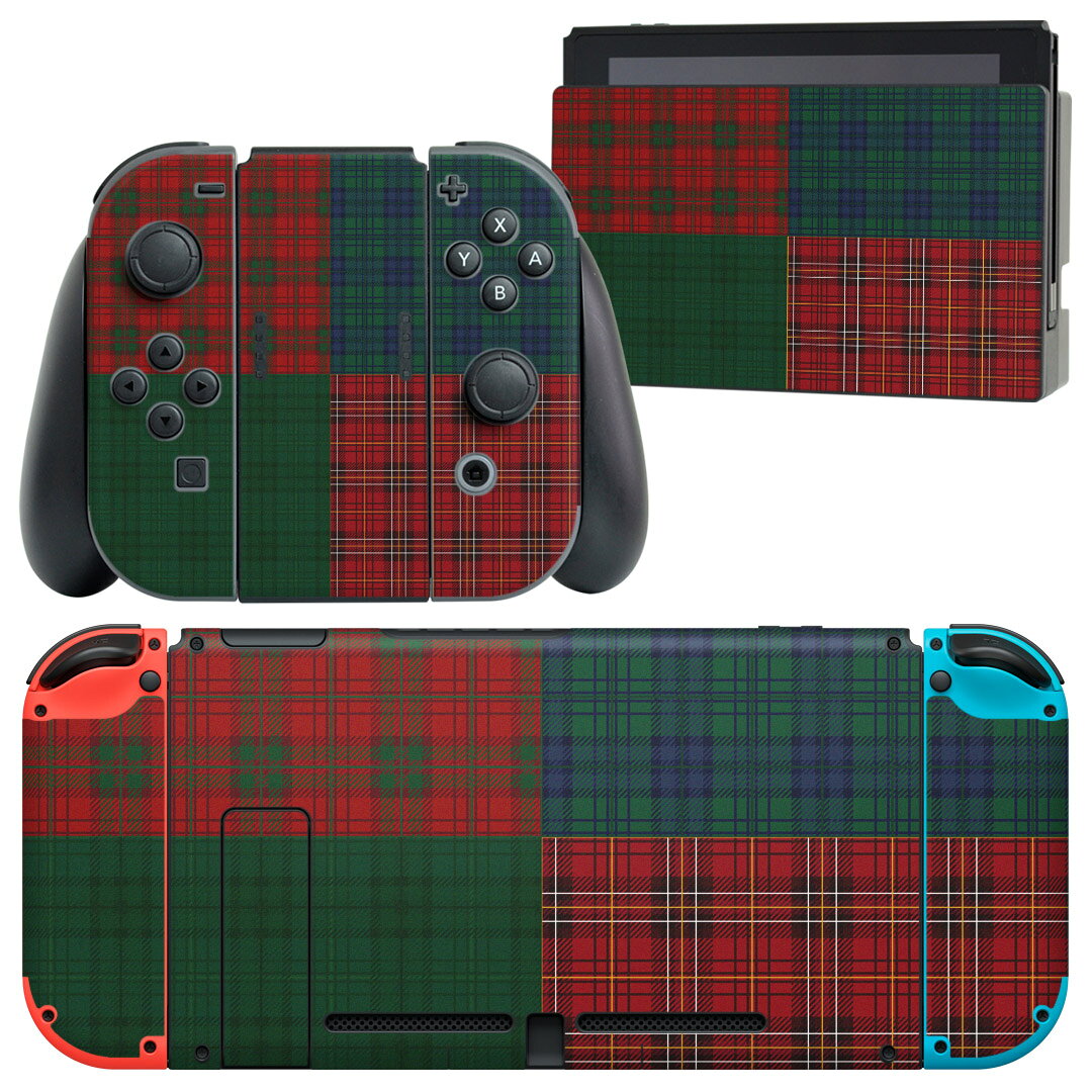 igsticker Nintendo Switch 用 デザインスキンシール 任天堂 ニンテンドー スイッチ 専用 本体ドック Joy-Con Joycon ジョイコン 専用 ゲーム機 カバー アクセサリー フィルム ステッカー 006766 チェック　模様