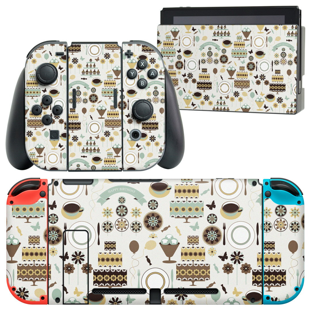 igsticker Nintendo Switch 用 デザインスキンシール 任天堂 ニンテンドー スイッチ 専用 本体ドック Joy-Con Joycon ジョイコン 専用 ゲーム機 カバー アクセサリー フィルム ステッカー 006770 食器 模様