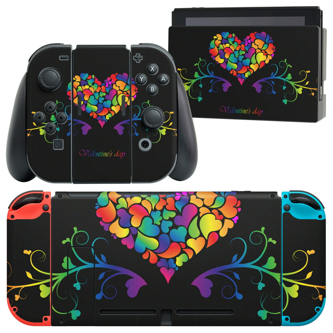 igsticker Nintendo Switch 用 デザインスキンシール 任天堂 ニンテンドー スイッチ 専用 本体ドック Joy-Con Joycon ジョイコン 専用 ゲーム機 カバー アクセサリー フィルム ステッカー 006773 ハート　カラフル