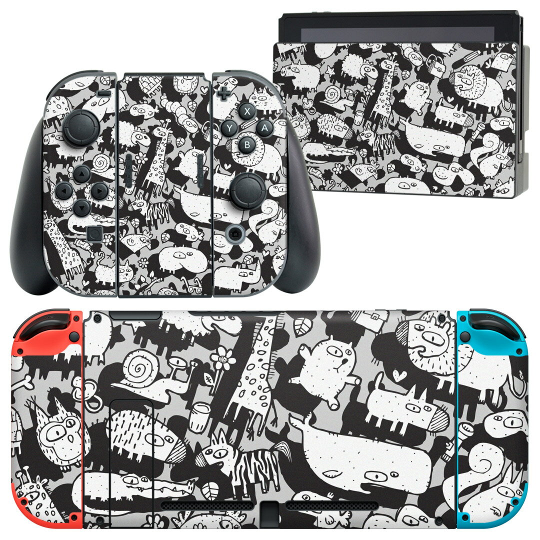 igsticker Nintendo Switch 用 デザインスキンシール 任天堂 ニンテンドー スイッチ 専用 本体ドック Joy-Con Joycon ジョイコン 専用 ゲーム機 カバー アクセサリー フィルム ステッカー 006799 動物　イラスト