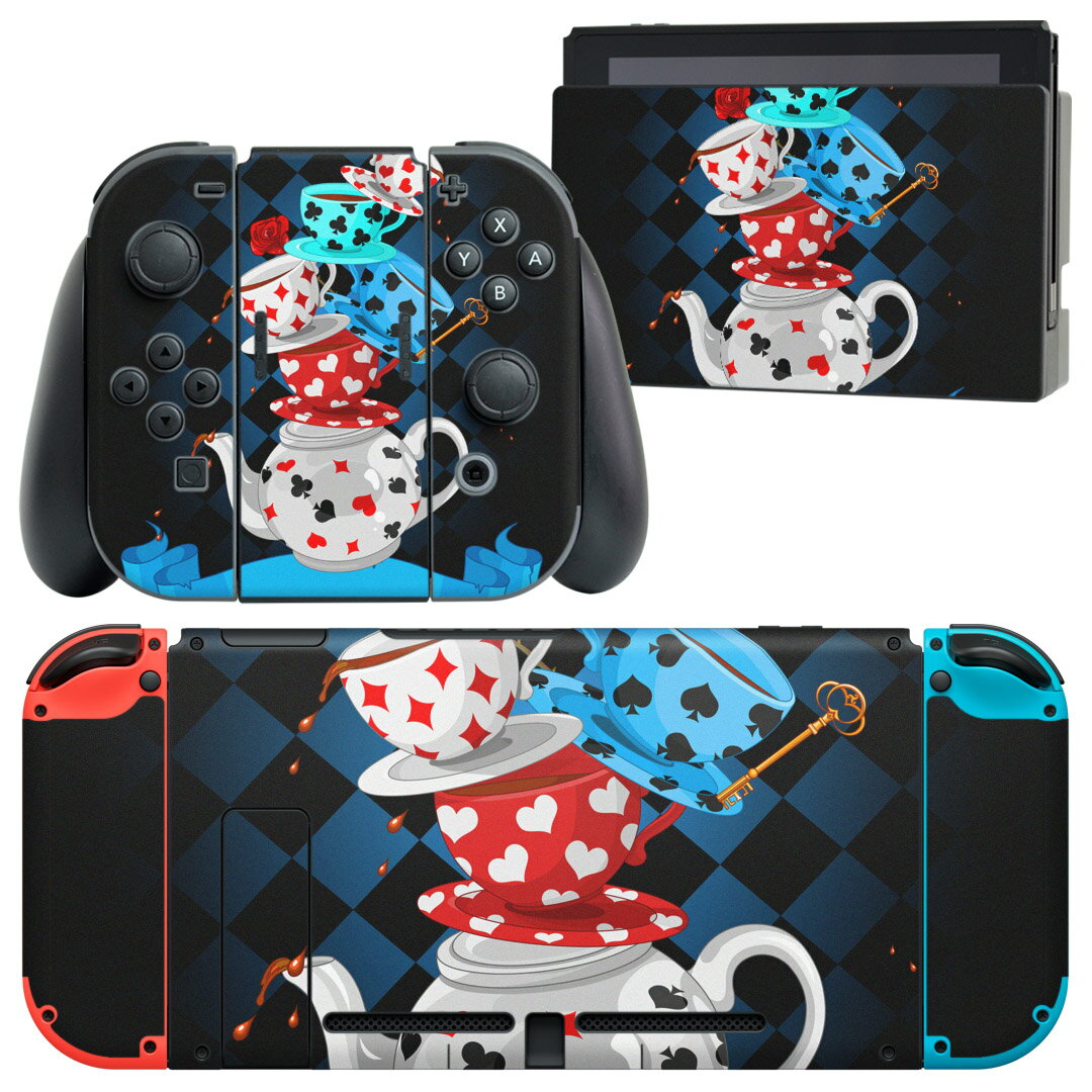 igsticker Nintendo Switch 用 デザインスキンシール 任天堂 ニンテンドー スイッチ 専用 本体ドック Joy-Con Joycon ジョイコン 専用 ゲーム機 カバー アクセサリー フィルム ステッカー 006833 ティーポット