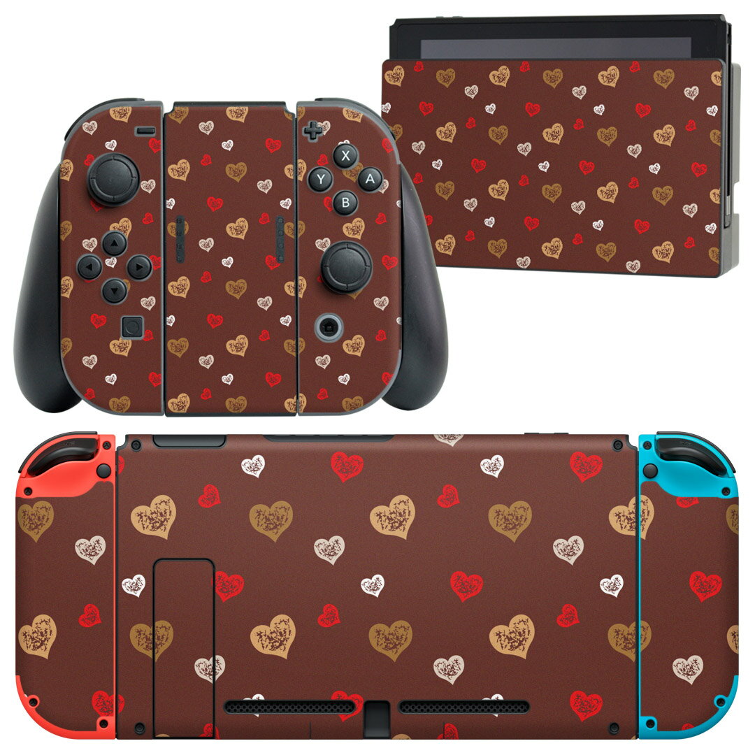 igsticker Nintendo Switch 用 デザインスキンシール 任天堂 ニンテンドー スイッチ 専用 本体ドック Joy-Con Joycon ジョイコン 専用 ゲーム機 カバー アクセサリー フィルム ステッカー 006836 ハート　模様