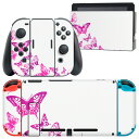 igsticker Nintendo Switch 用 デザインスキンシール 任天堂 ニンテンドー スイッチ 専用 本体ドック Joy-Con Joycon ジョイコン 専用 ゲーム機 カバー アクセサリー フィルム ステッカー 006842 ピンク 蝶(2)