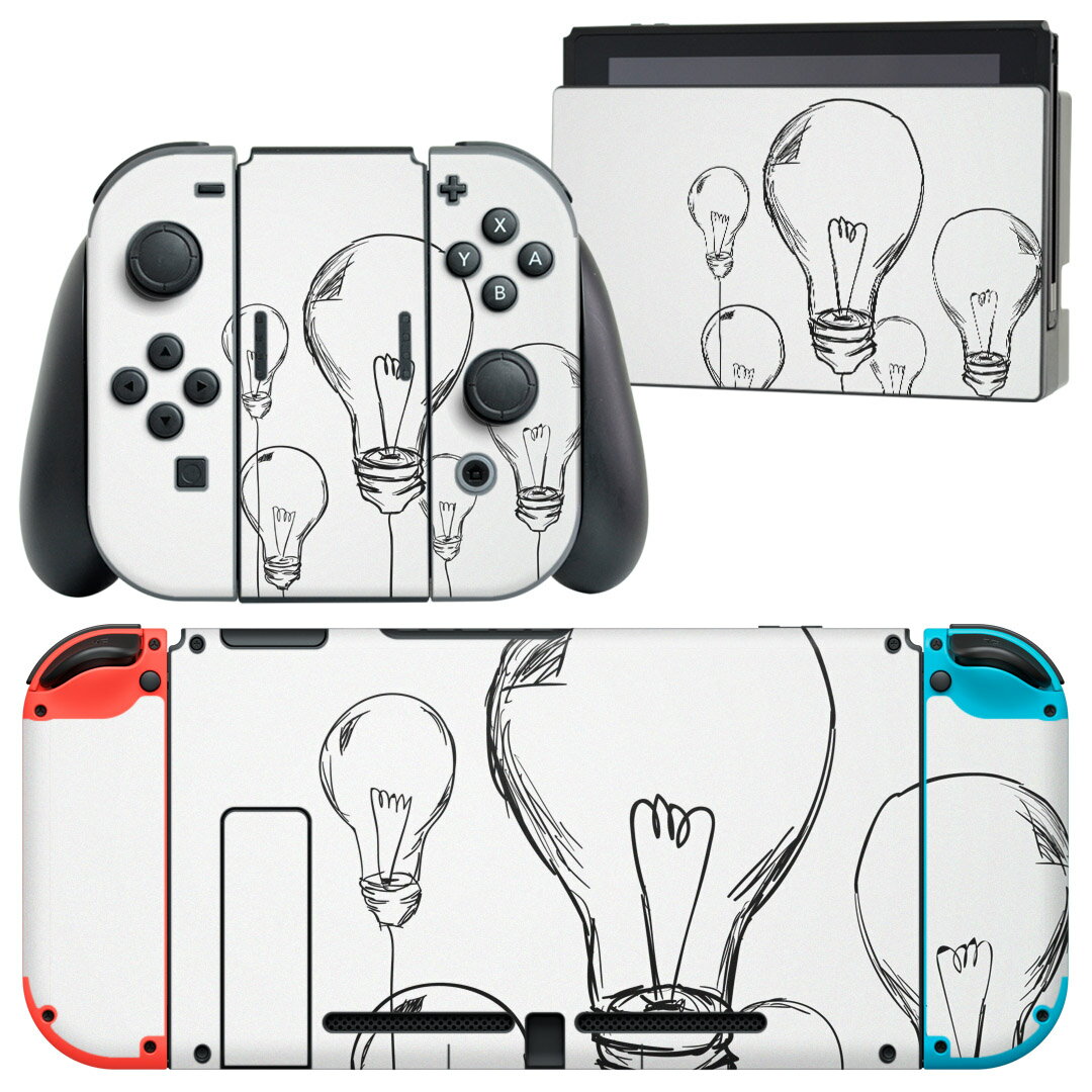 igsticker Nintendo Switch 用 デザインスキンシール 任天堂 ニンテンドー スイッチ 専用 本体ドック Joy-Con Joycon ジョイコン 専用 ゲーム機 カバー アクセサリー フィルム ステッカー 006847 電球　イラスト