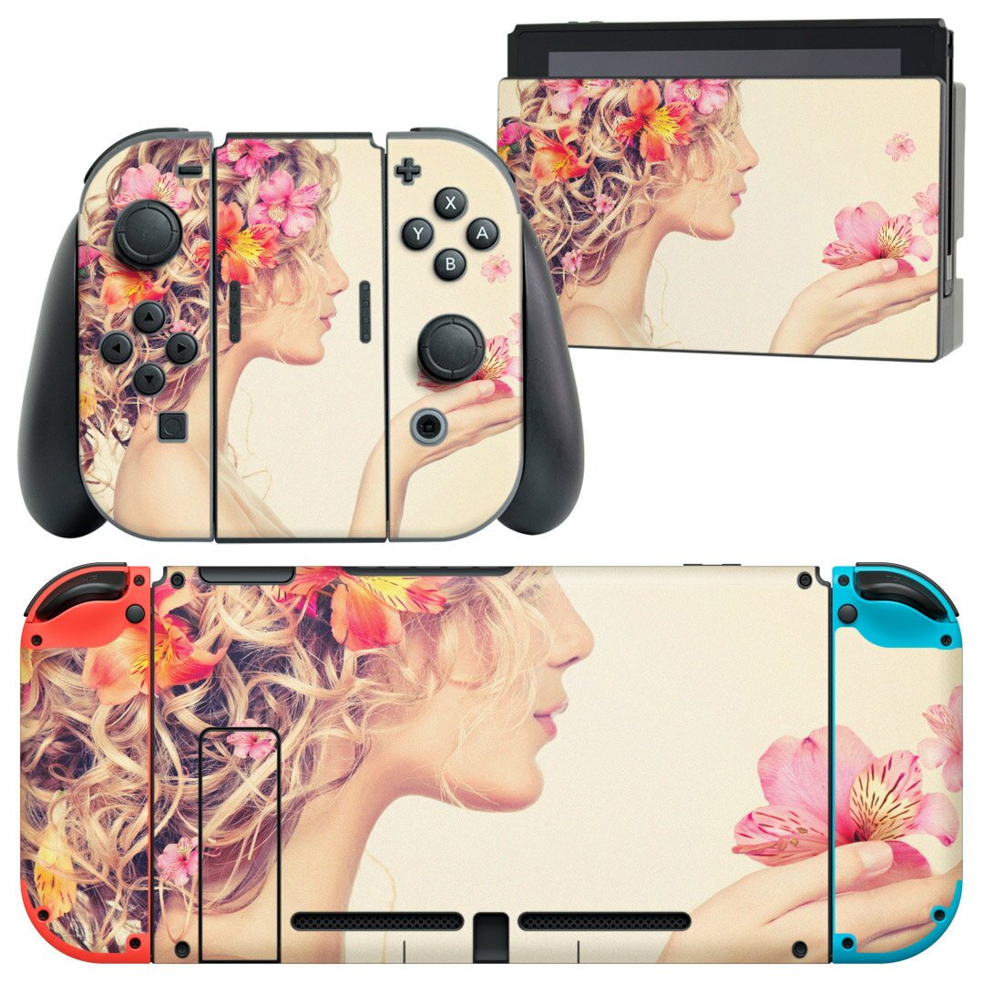 igsticker Nintendo Switch 用 デザインスキンシール 任天堂 ニンテンドー スイッチ 専用 本体ドック Joy-Con Joycon ジョイコン 専用 ゲーム機 カバー アクセサリー フィルム ステッカー 006858 写真　人物 花