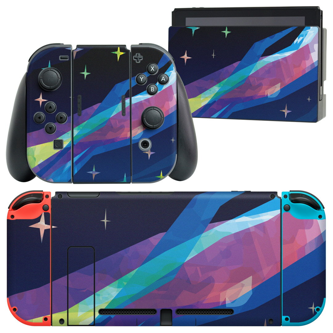 igsticker Nintendo Switch 用 デザインスキンシール 任天堂 ニンテンドー スイッチ 専用 本体ドック Joy-Con Joycon ジョイコン 専用 ゲーム機 カバー アクセサリー フィルム ステッカー 006868 カラフル きらきら