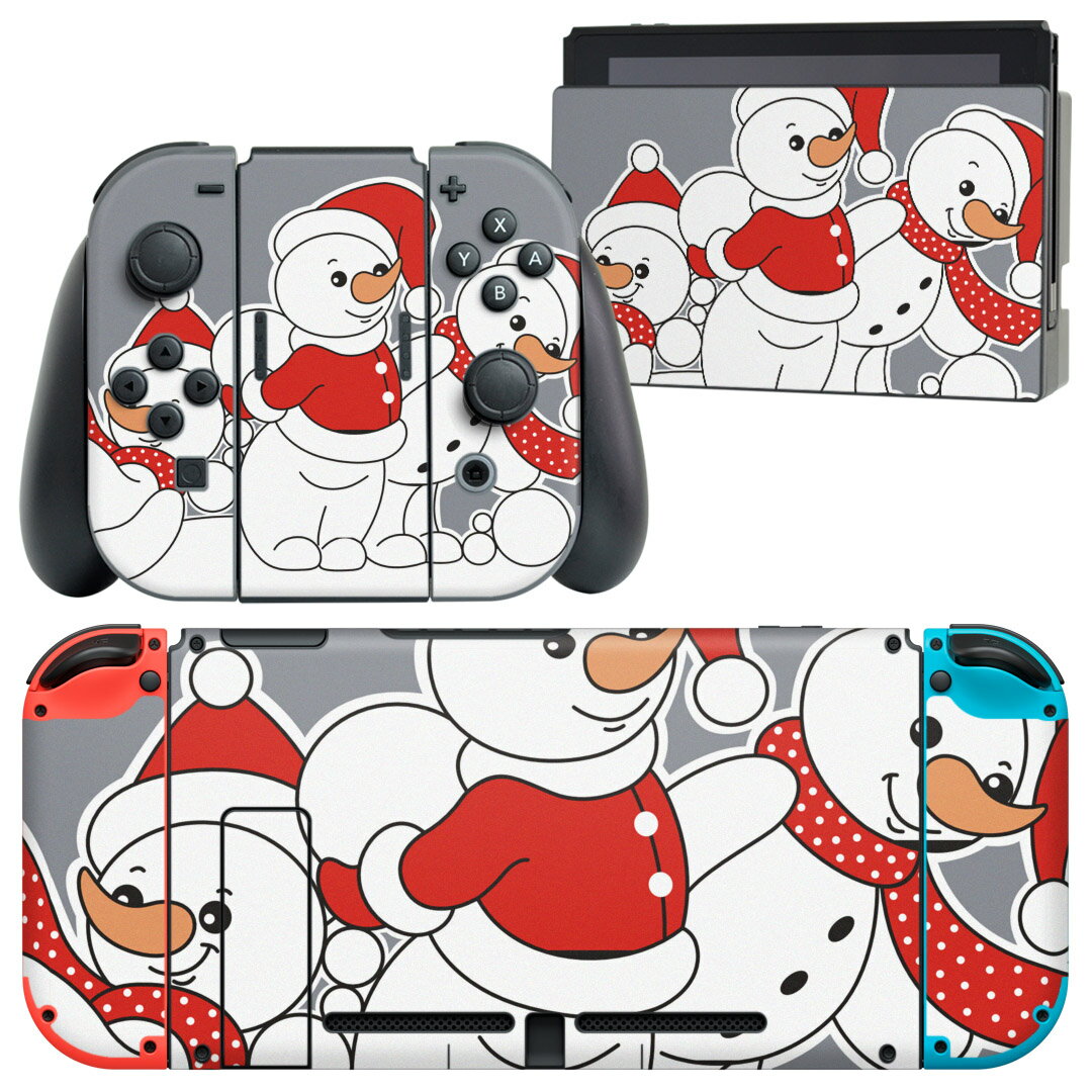 igsticker Nintendo Switch 用 デザインスキンシール 任天堂 ニンテンドー スイッチ 専用 本体ドック Joy-Con Joycon ジョイコン 専用 ゲーム機 カバー アクセサリー フィルム ステッカー 006940 雪だるま キャラクター