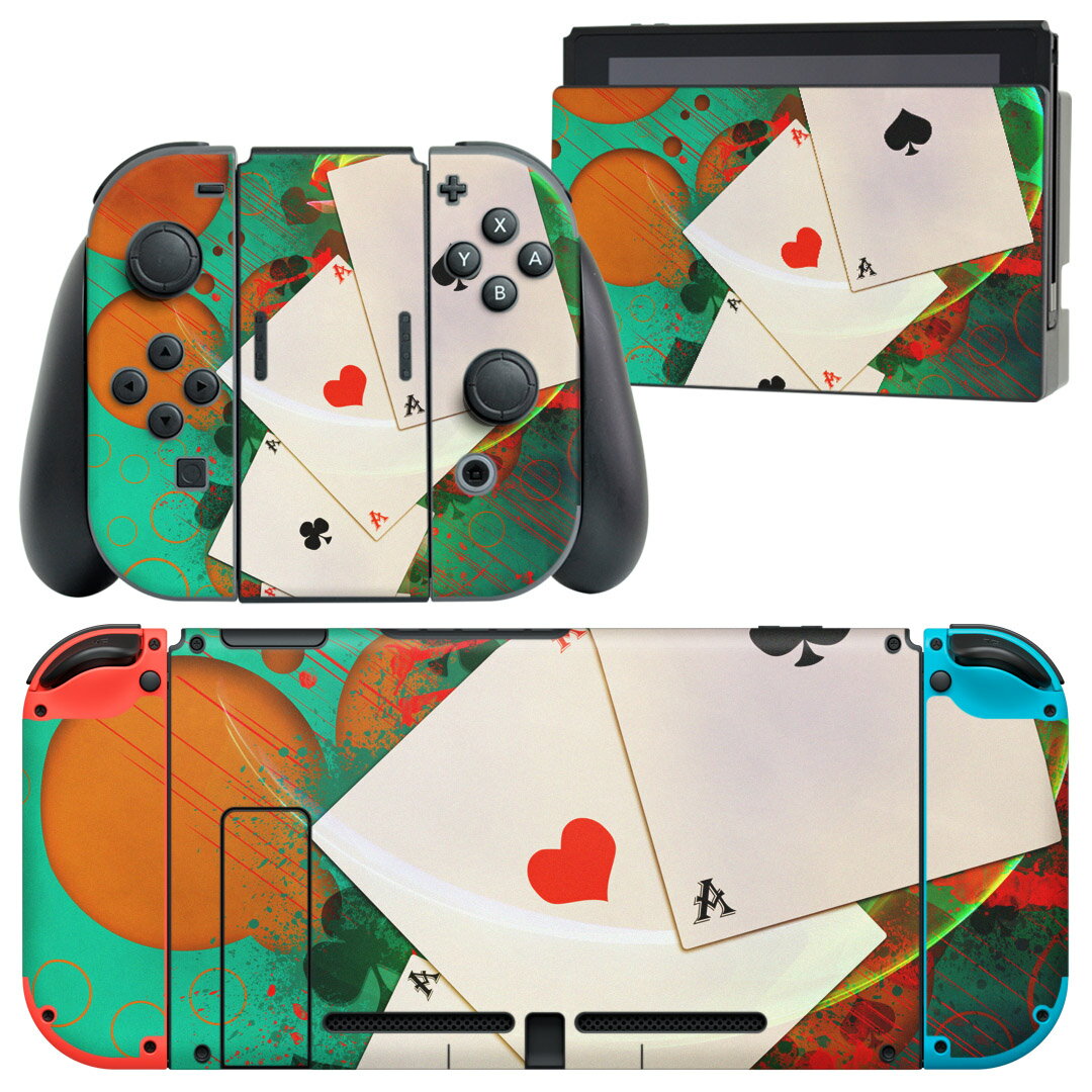 igsticker Nintendo Switch 用 デザインスキンシール 任天堂 ニンテンドー スイッチ 専用 本体ドック Joy-Con Joycon ジョイコン 専用 ゲーム機 カバー アクセサリー フィルム ステッカー 006965 トランプ エース