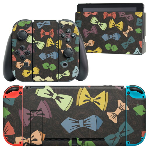 igsticker Nintendo Switch 用 デザインスキンシール 任天堂 ニンテンドー スイッチ 専用 本体ドック Joy-Con Joycon ジョイコン 専用 ゲーム機 カバー アクセサリー フィルム ステッカー 006995 リボン 模様