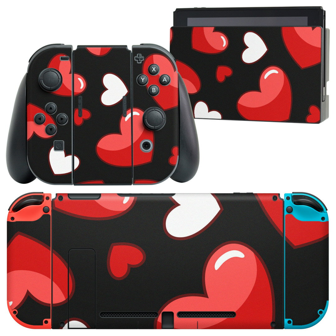 igsticker Nintendo Switch 用 デザインスキンシール 任天堂 ニンテンドー スイッチ 専用 本体ドック Joy-Con Joycon ジョイコン 専用 ゲーム機 カバー アクセサリー フィルム ステッカー 007012 ハート 模様