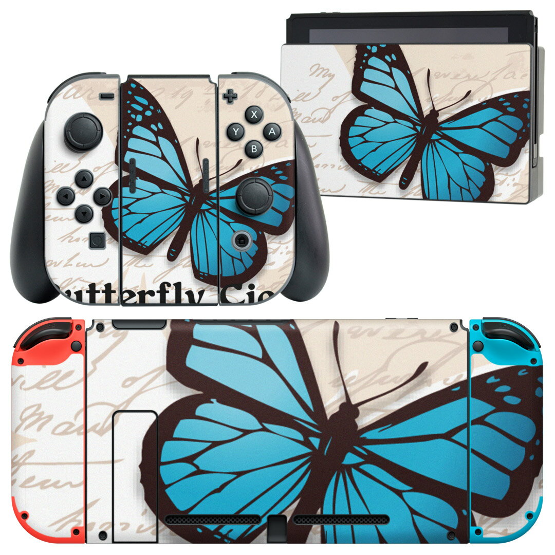 igsticker Nintendo Switch 用 デザインスキンシール 任天堂 ニンテンドー スイッチ 専用 本体ドック Joy-Con Joycon ジョイコン 専用 ゲーム機 カバー アクセサリー フィルム ステッカー 007037 蝶　英語　文字
