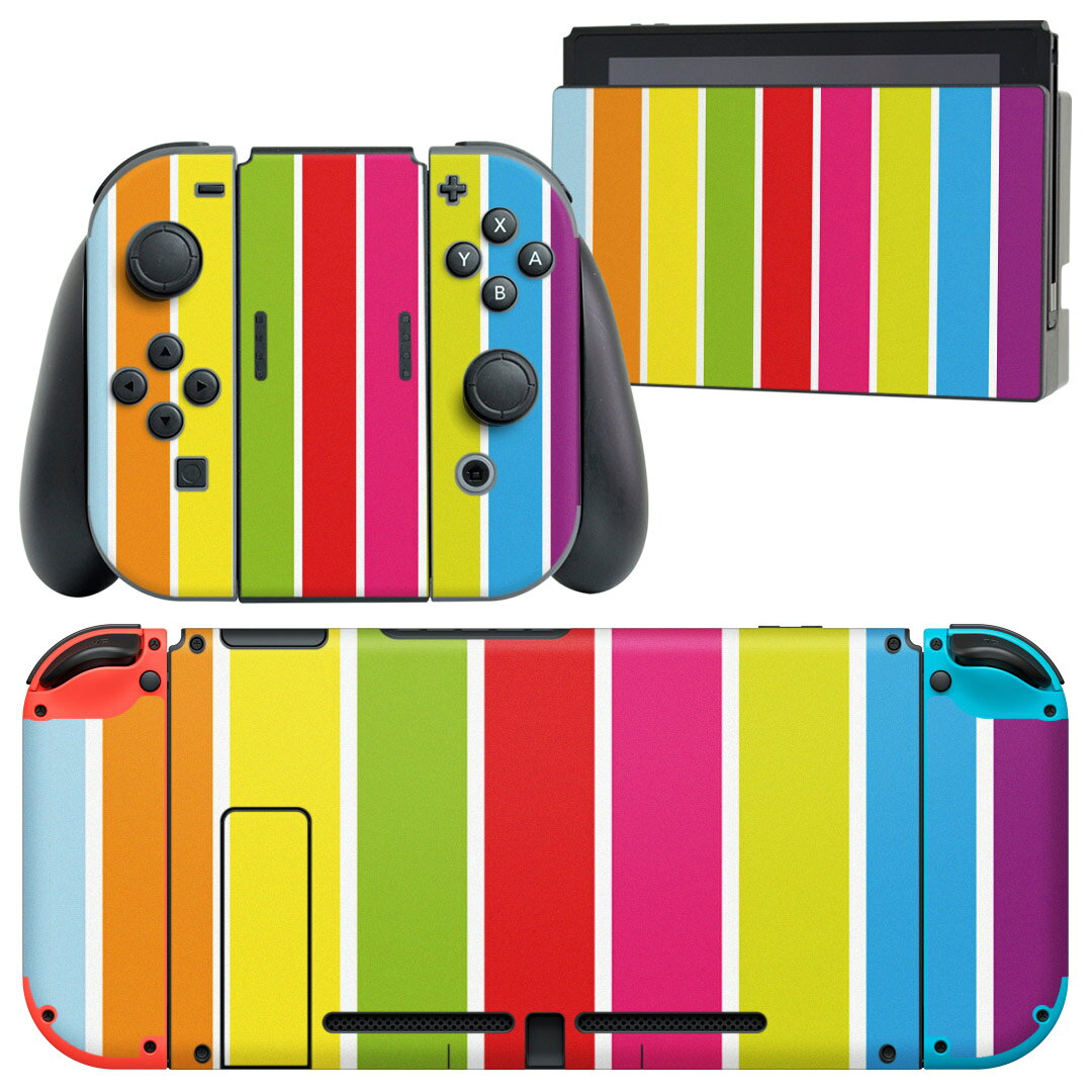 製品名 Nintendo Switch 本体裏面＆ドック正面＆ジョイコン専用 デザインスキンシール セット内容 Nintendo Switch 本体＆ドック＆ジョイコン用スキンシール（各1枚） ニンテンドースイッチ専用です。携帯機のSwitch LiteやProコンには対応していません。 商品特徴 再剥離性シートを素材に採用し、細かな位置調整がしやすく貼り直しが容易です。専用の業務プリンターを使い、商品画像と遜色のない美しい印刷仕上がり。 注意事項 画像はサンプルですので、ご覧の環境によっては多少色味に違いを感じる場合がございます。 イメージと違った、モニターと色味が異なるという理由での交換や返金はご対応出来かねます。スキンシールのみの販売で、ニンテンドースイッチ本体などは付属しません。シワができた場合、ドライヤーなどで軽く温め、外側に向けてシワを伸ばすように貼ってください。初回貼付時の位置調整や貼り直しは可能ですが、しっかりと押し付けて接着させた後の再剥離、再利用は保証しておりません。また接着部に油分や汚れが付着しますと角の部分は剥がれやすくなりますので、貼付時はあまり触れないようにご注意ください。無地のセミグロスシートにデザインをプリントした商品で、デコなどの加工はございません。 凹凸や光沢があるように見えたり布地や金属を素材にしたように見える商品もありますが、デザインの図版によるものです。印刷時に微妙な画像のズレが生じる場合がございます。ご注文後に1点1点制作する受注生産品の為、不良品以外のご返品や交換は固くお断りします。当店における繰り返しの実機テストでは問題ありませんでしたが、経過年数や使用環境により、シールを剥がす際に本体の塗装が一部剥がれる可能性があります。恐れ入りますが、万が一そのような状況になった場合でも当店ではゲーム機本体の保証は出来かねますので、予めご理解の上お求めください。 商品発送 完全受注生産のハンドメイド商品となりますので、既製品と比べて発送までお時間を頂いています。 基本的に決済確認後2?3営業日、最大で10営業日での発送となります。繁忙期や休業日明けの場合はさらに時間がかかる場合があります。 その際には別途メールにてご連絡致します。メール便の場合、発送日から到着までに2?4日ほどかかる場合が多く、紛失などの保障もご対応できかねます。あらかじめご了承下さい。