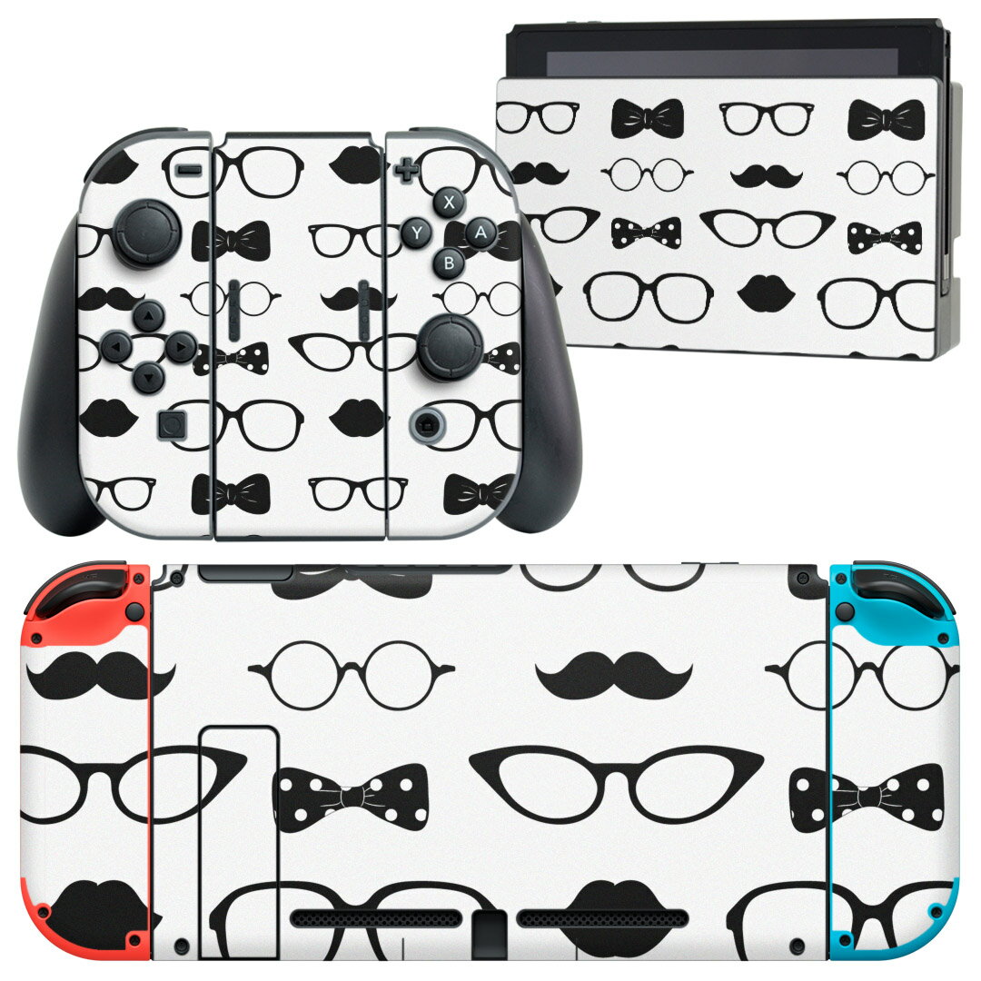 igsticker Nintendo Switch 用 デザインスキンシール 任天堂 ニンテンドー スイッチ 専用 本体ドック Joy-Con Joycon ジョイコン 専用 ゲーム機 カバー アクセサリー フィルム ステッカー 007159 眼鏡　模様