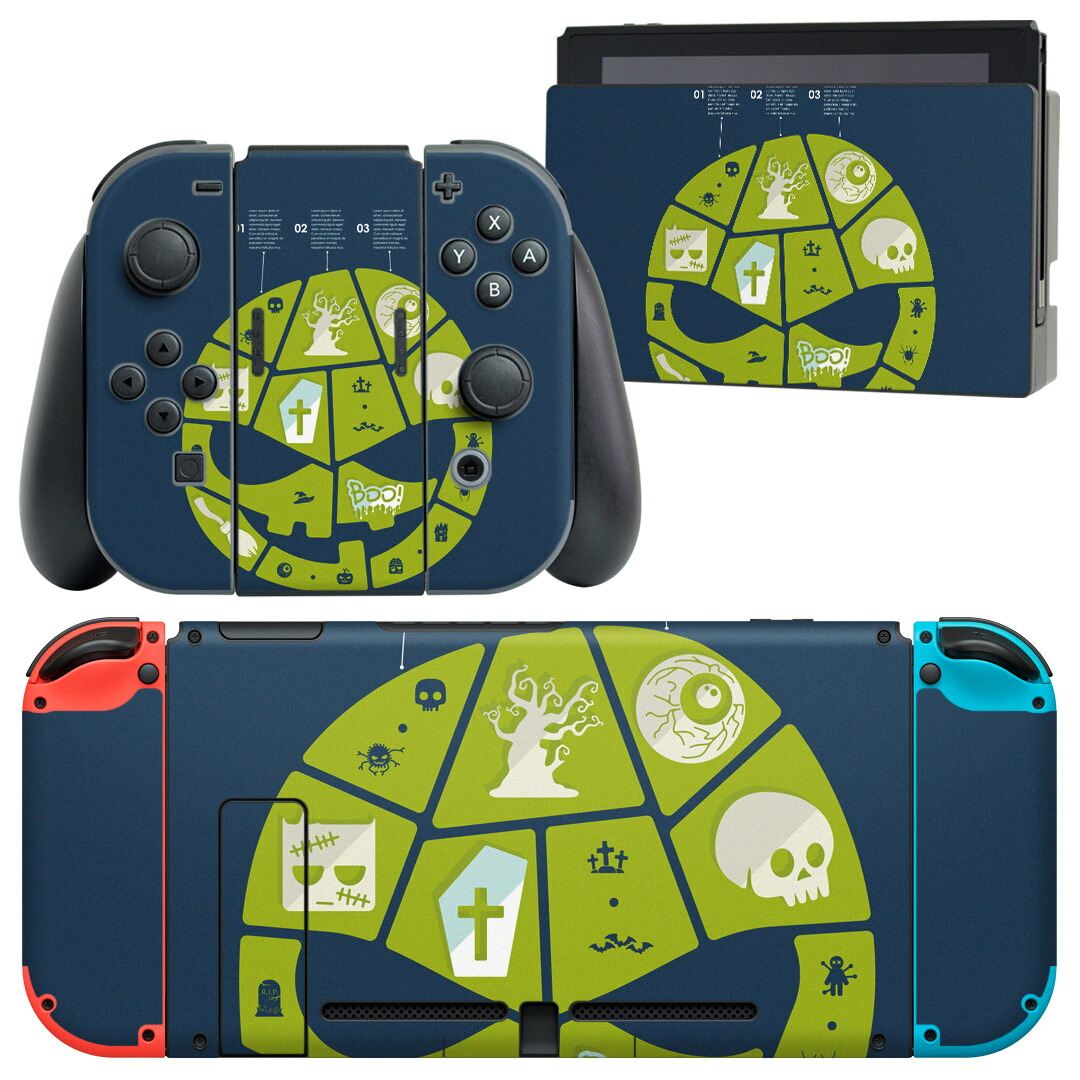 製品名 Nintendo Switch 本体裏面＆ドック正面＆ジョイコン専用 デザインスキンシール セット内容 Nintendo Switch 本体＆ドック＆ジョイコン用スキンシール（各1枚） ニンテンドースイッチ専用です。携帯機のSwitch LiteやProコンには対応していません。 商品特徴 再剥離性シートを素材に採用し、細かな位置調整がしやすく貼り直しが容易です。専用の業務プリンターを使い、商品画像と遜色のない美しい印刷仕上がり。 注意事項 画像はサンプルですので、ご覧の環境によっては多少色味に違いを感じる場合がございます。 イメージと違った、モニターと色味が異なるという理由での交換や返金はご対応出来かねます。スキンシールのみの販売で、ニンテンドースイッチ本体などは付属しません。シワができた場合、ドライヤーなどで軽く温め、外側に向けてシワを伸ばすように貼ってください。初回貼付時の位置調整や貼り直しは可能ですが、しっかりと押し付けて接着させた後の再剥離、再利用は保証しておりません。また接着部に油分や汚れが付着しますと角の部分は剥がれやすくなりますので、貼付時はあまり触れないようにご注意ください。無地のセミグロスシートにデザインをプリントした商品で、デコなどの加工はございません。 凹凸や光沢があるように見えたり布地や金属を素材にしたように見える商品もありますが、デザインの図版によるものです。印刷時に微妙な画像のズレが生じる場合がございます。ご注文後に1点1点制作する受注生産品の為、不良品以外のご返品や交換は固くお断りします。当店における繰り返しの実機テストでは問題ありませんでしたが、経過年数や使用環境により、シールを剥がす際に本体の塗装が一部剥がれる可能性があります。恐れ入りますが、万が一そのような状況になった場合でも当店ではゲーム機本体の保証は出来かねますので、予めご理解の上お求めください。 商品発送 完全受注生産のハンドメイド商品となりますので、既製品と比べて発送までお時間を頂いています。 基本的に決済確認後2?3営業日、最大で10営業日での発送となります。繁忙期や休業日明けの場合はさらに時間がかかる場合があります。 その際には別途メールにてご連絡致します。メール便の場合、発送日から到着までに2?4日ほどかかる場合が多く、紛失などの保障もご対応できかねます。あらかじめご了承下さい。