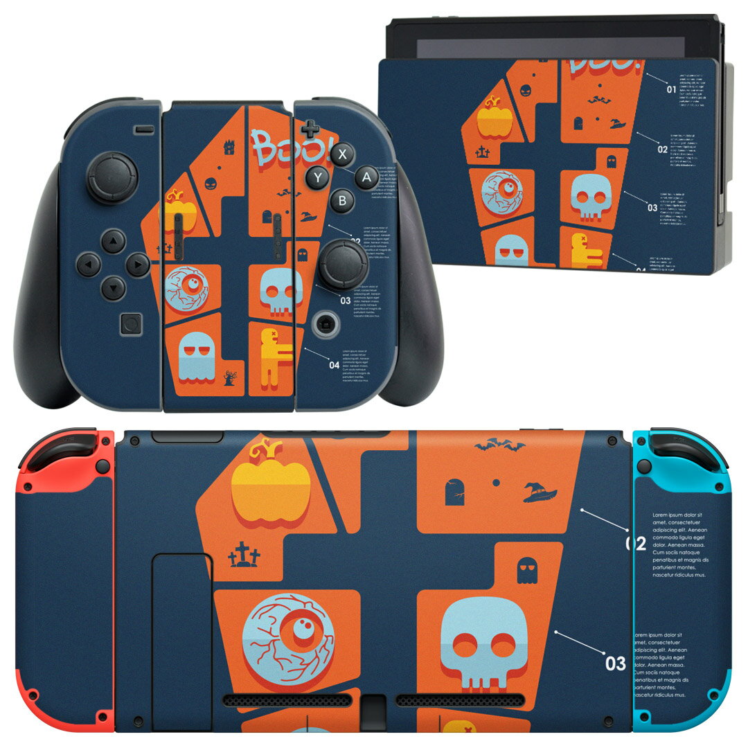 igsticker Nintendo Switch 用 デザインスキンシール 任天堂 ニンテンドー スイッチ 専用 本体ドック Joy-Con Joycon ジョイコン 専用 ゲーム機 カバー アクセサリー フィルム ステッカー 007190 ハロウィン　キャラクター 1