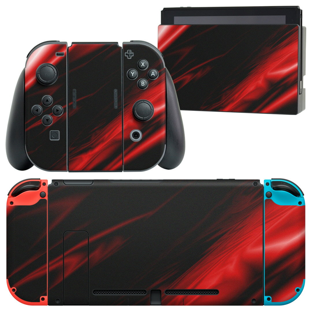 igsticker Nintendo Switch 用 デザインスキンシール 任天堂 ニンテンドー スイッチ 専用 本体ドック Joy-Con Joycon ジョイコン 専用 ゲーム機 カバー アクセサリー フィルム ステッカー 007214 赤　レッド　黒　ブラック