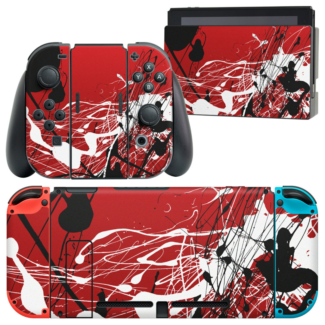 igsticker Nintendo Switch 用 デザインスキンシール 任天堂 ニンテンドー スイッチ 専用 本体ドック Joy-Con Joycon ジョイコン 専用 ゲーム機 カバー アクセサリー フィルム ステッカー 007233 赤 レッド インク