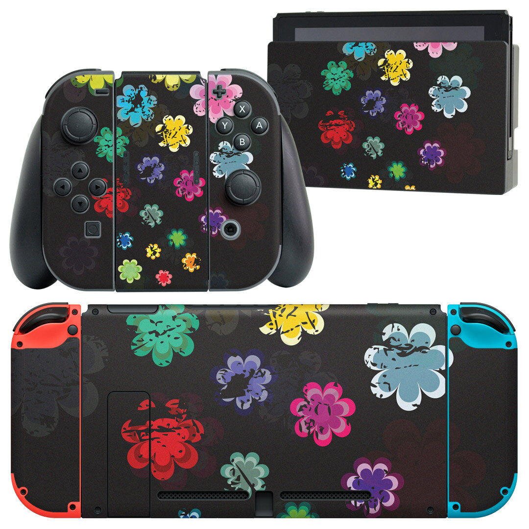 igsticker Nintendo Switch 用 デザインスキンシール 任天堂 ニンテンドー スイッチ 専用 本体ドック Joy-Con Joycon ジョイコン 専用 ゲーム機 カバー アクセサリー フィルム ステッカー 007240 花