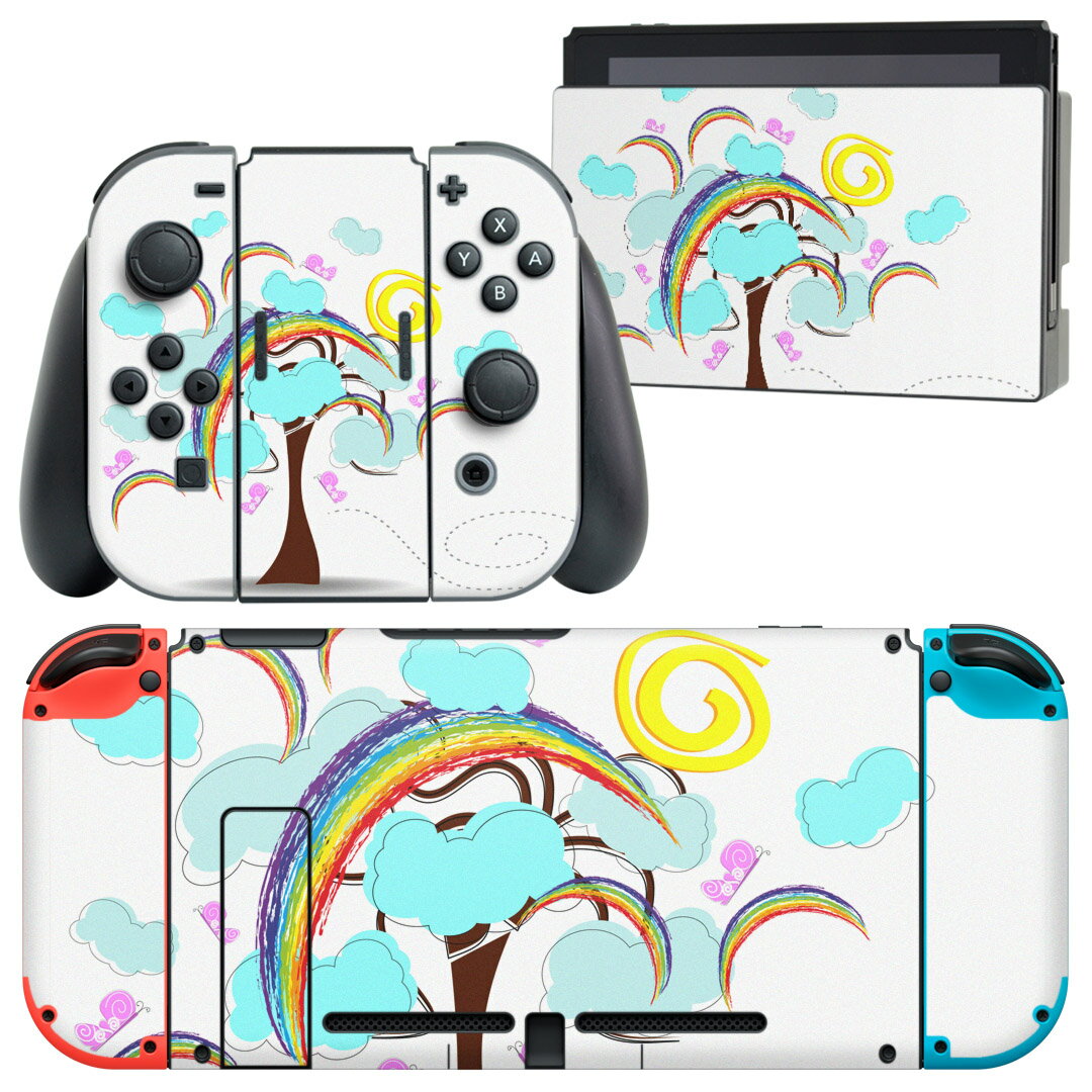 igsticker Nintendo Switch 用 デザインスキンシール 任天堂 ニンテンドー スイッチ 専用 本体ドック Joy-Con Joycon ジョイコン 専用 ゲーム機 カバー アクセサリー フィルム ステッカー 007263 虹　イラスト