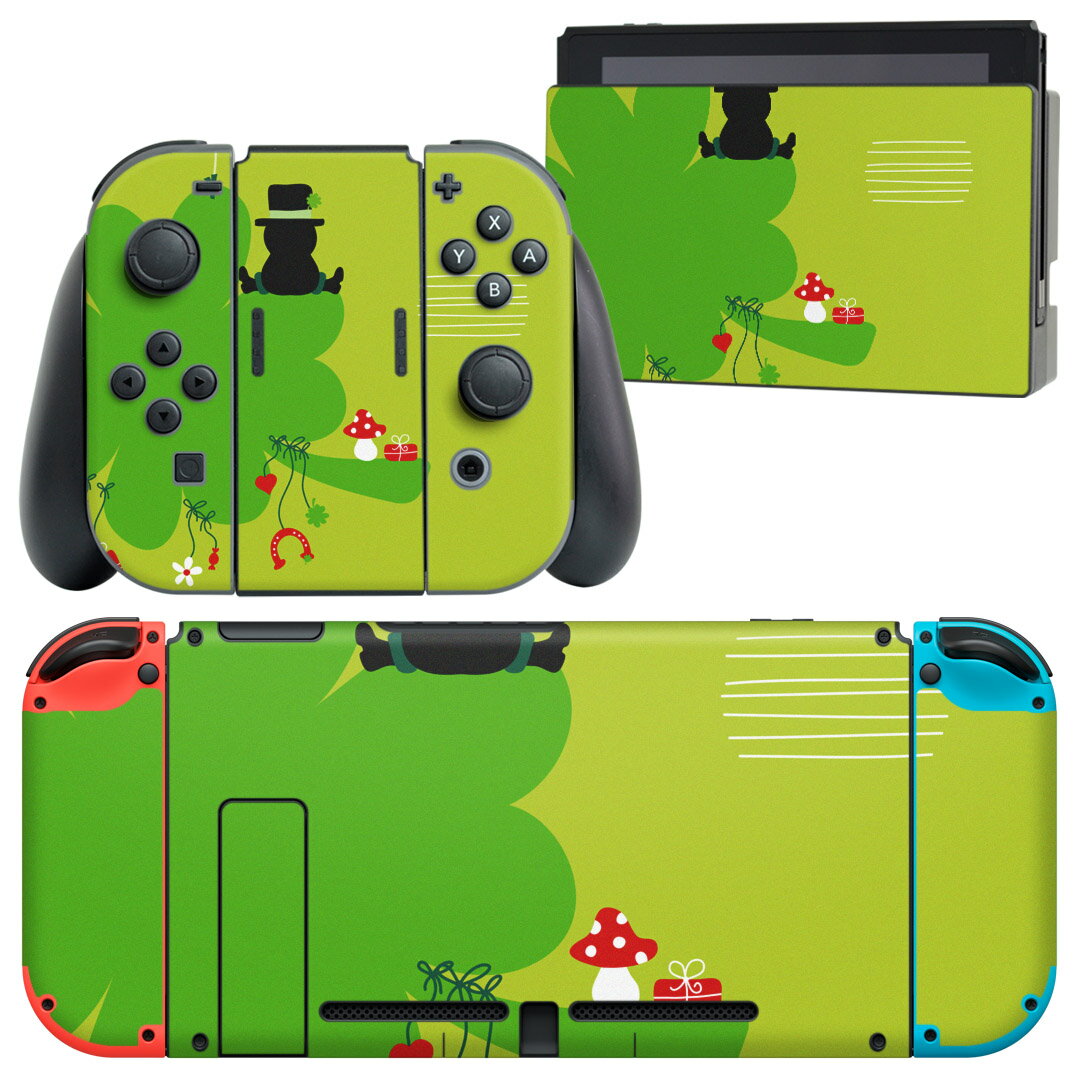 igsticker Nintendo Switch 用 デザインスキンシール 任天堂 ニンテンドー スイッチ 専用 本体ドック Joy-Con Joycon ジョイコン 専用 ゲーム機 カバー アクセサリー フィルム ステッカー 007270 クローバー イラスト