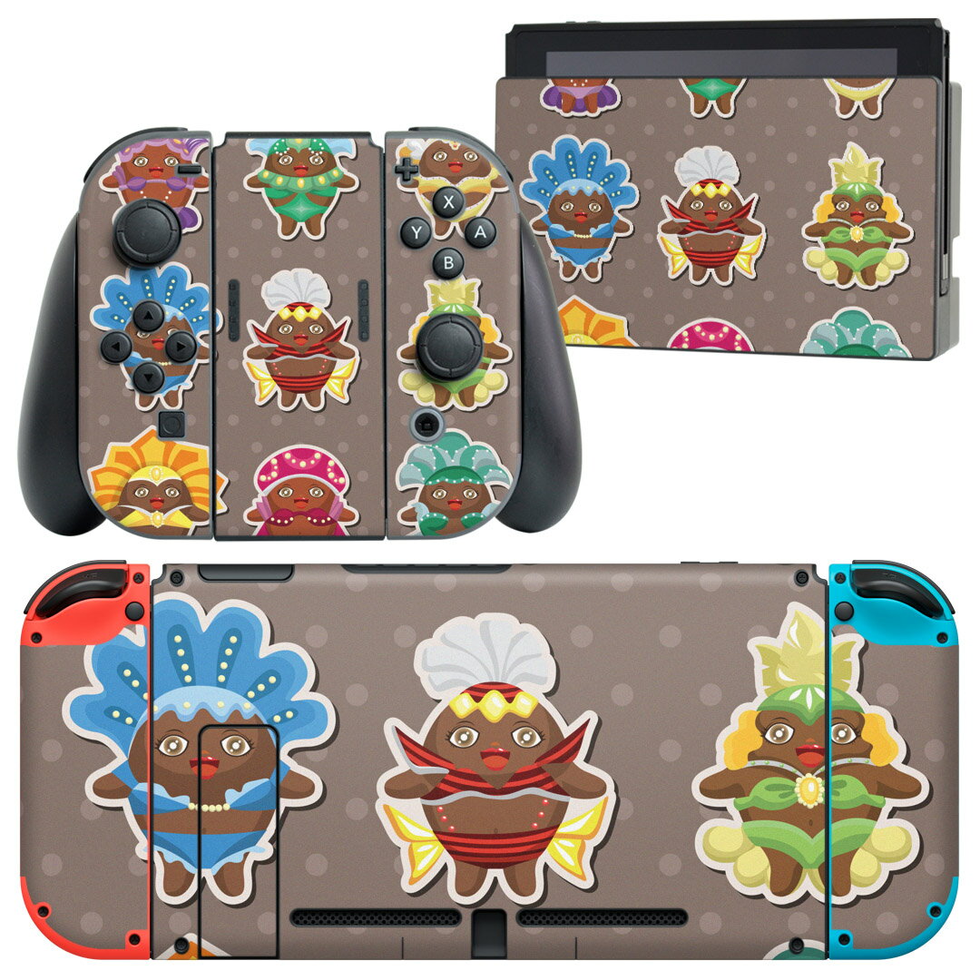 igsticker Nintendo Switch 用 デザインスキンシール 任天堂 ニンテンドー スイッチ 専用 本体ドック Joy-Con Joycon ジョイコン 専用 ゲーム機 カバー アクセサリー フィルム ステッカー 007296 サンバ キャラクター イラスト カラフル
