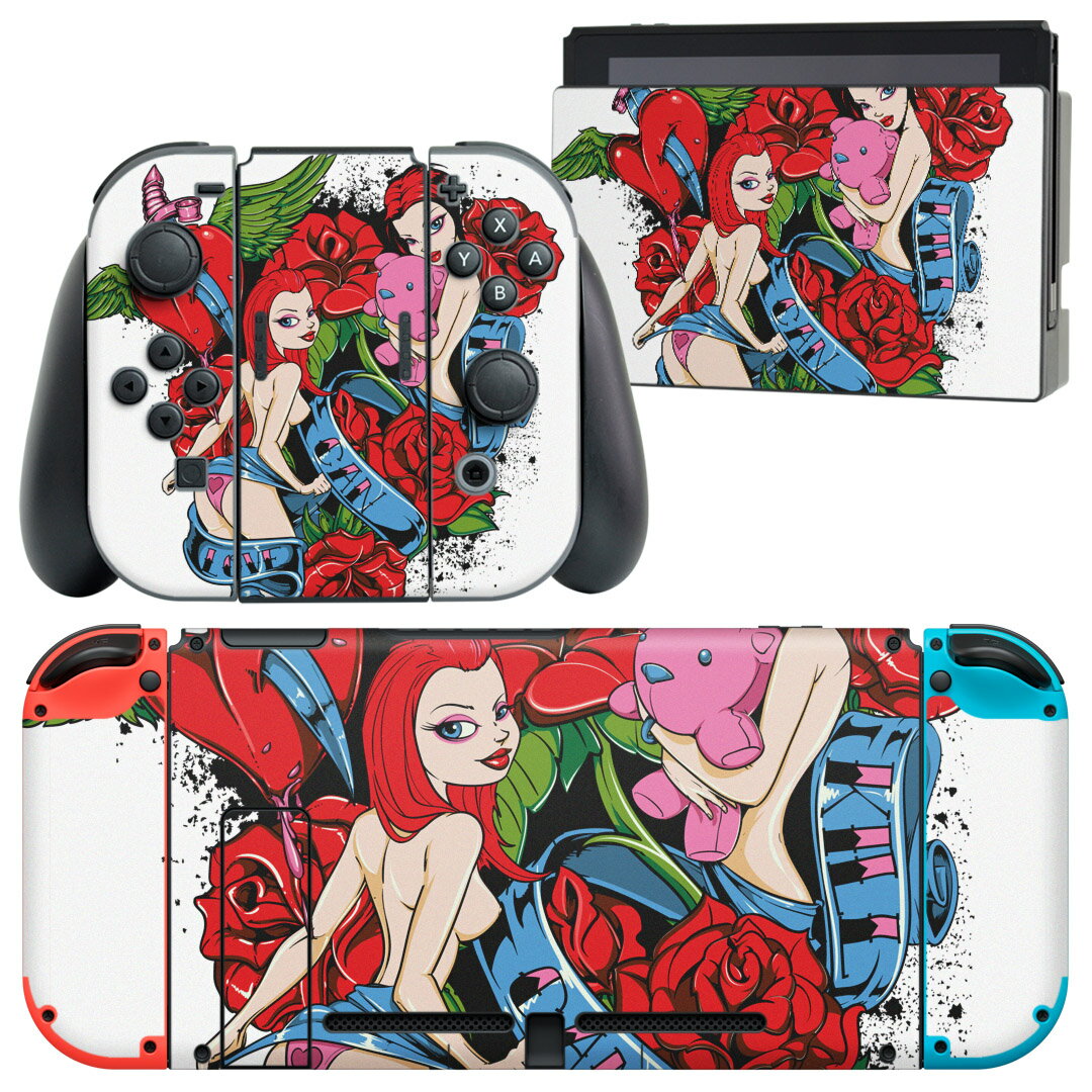 igsticker Nintendo Switch 用 デザインスキンシール 任天堂 ニンテンドー スイッチ 専用 本体ドック Joy-Con Joycon ジョイコン 専用 ゲーム機 カバー アクセサリー フィルム ステッカー 007322 イラスト 人物 花