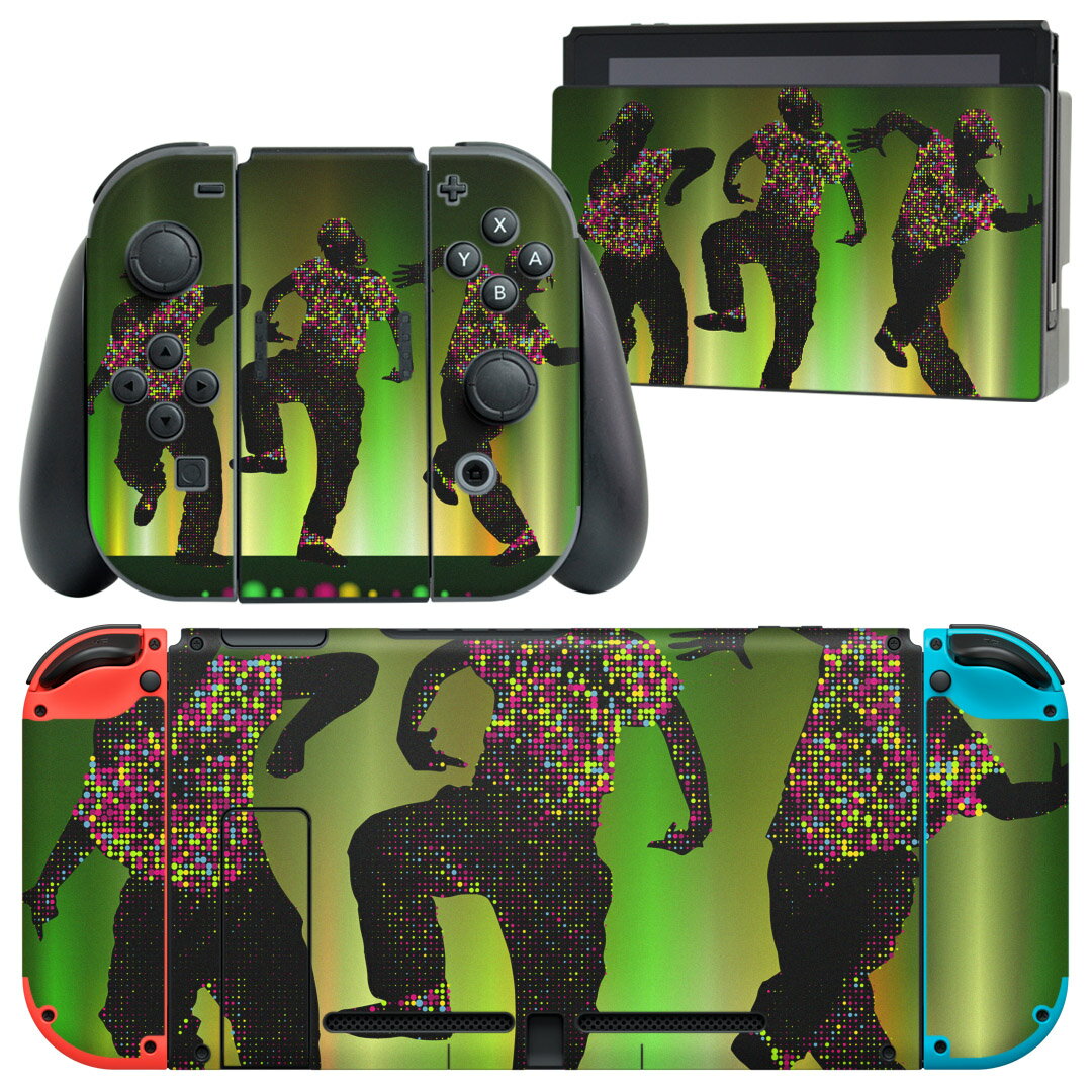 igsticker Nintendo Switch 用 デザインスキンシール 任天堂 ニンテンドー スイッチ 専用 本体ドック Joy-Con Joycon ジョイコン 専用 ゲーム機 カバー アクセサリー フィルム ステッカー 007327 ダンス 人物 カラフル 緑