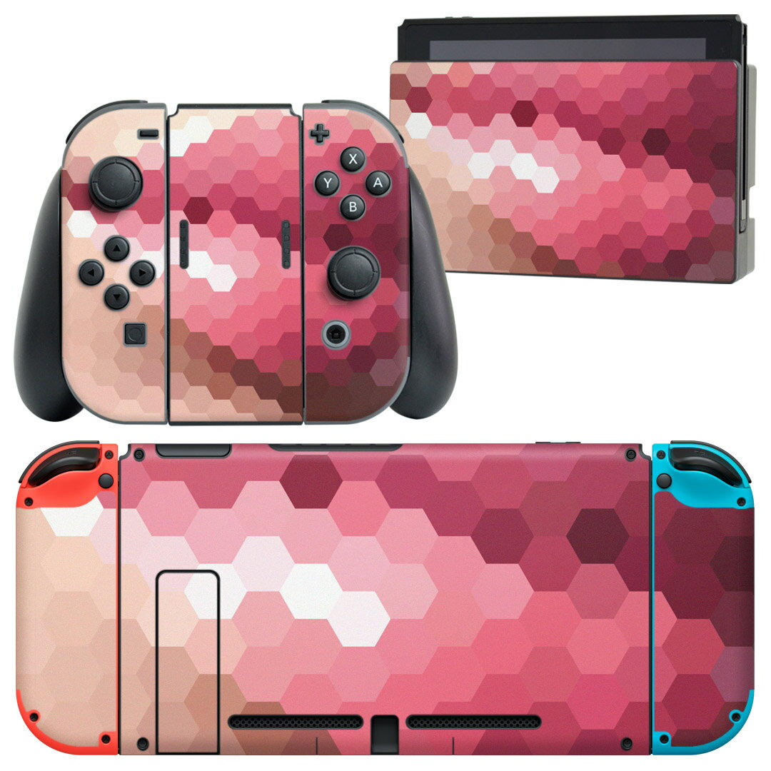 igsticker Nintendo Switch 用 デザインスキンシール 任天堂 ニンテンドー スイッチ 専用 本体ドック Joy-Con Joycon ジョイコン 専用 ゲーム機 カバー アクセサリー フィルム ステッカー 007359 ピンク　くちびる　唇　ドット