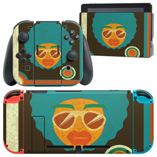 igsticker Nintendo Switch 用 デザインスキンシール 任天堂 ニンテンドー スイッチ 専用 本体ドック Joy-Con Joycon ジョイコン 専用 ゲーム機 カバー アクセサリー フィルム ステッカー 007372 アフロ 人物 イラスト