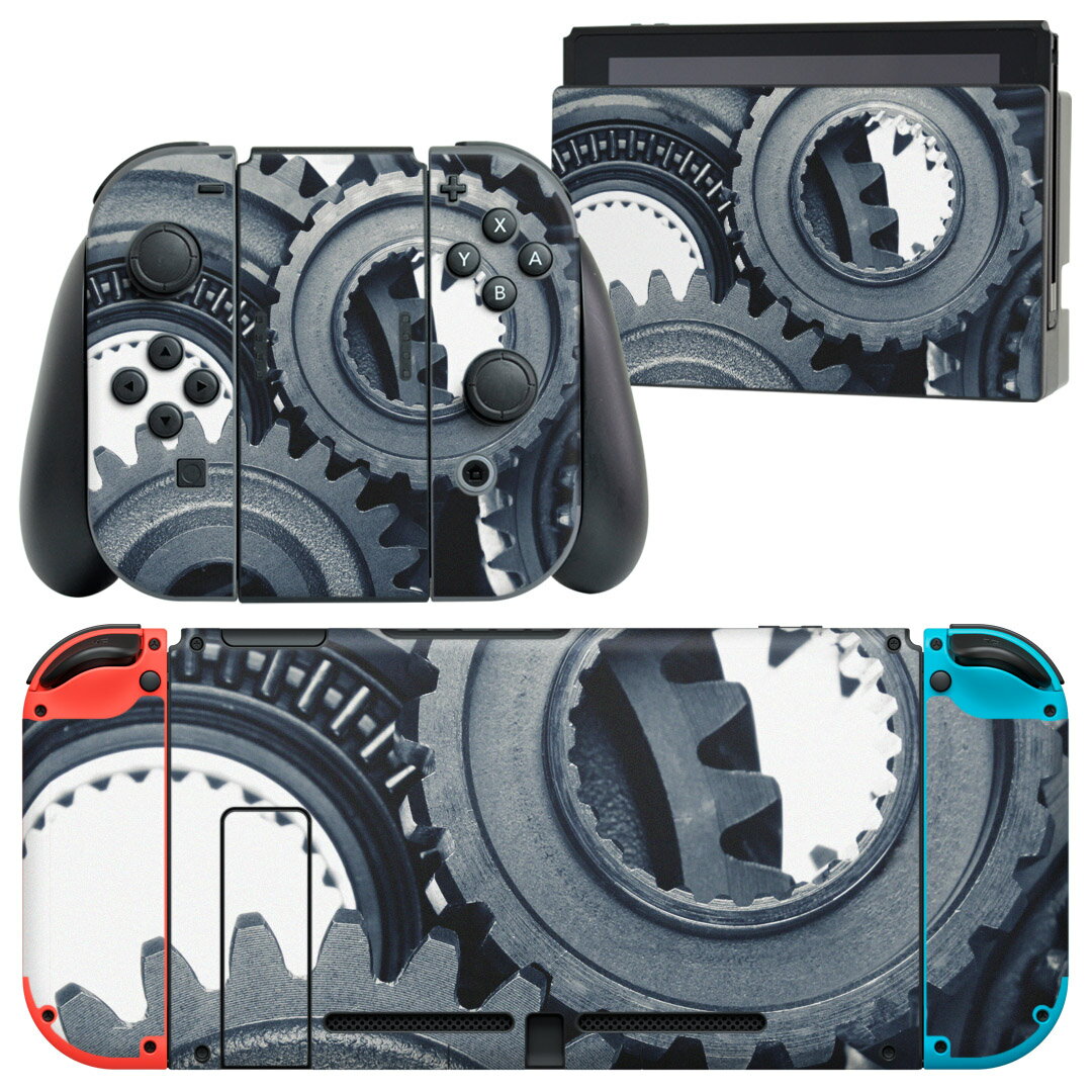 igsticker Nintendo Switch 用 デザインスキンシール 任天堂 ニンテンドー スイッチ 専用 本体ドック Joy-Con Joycon ジョイコン 専用 ゲーム機 カバー アクセサリー フィルム ステッカー 007408 歯車　写真　灰色　グレー