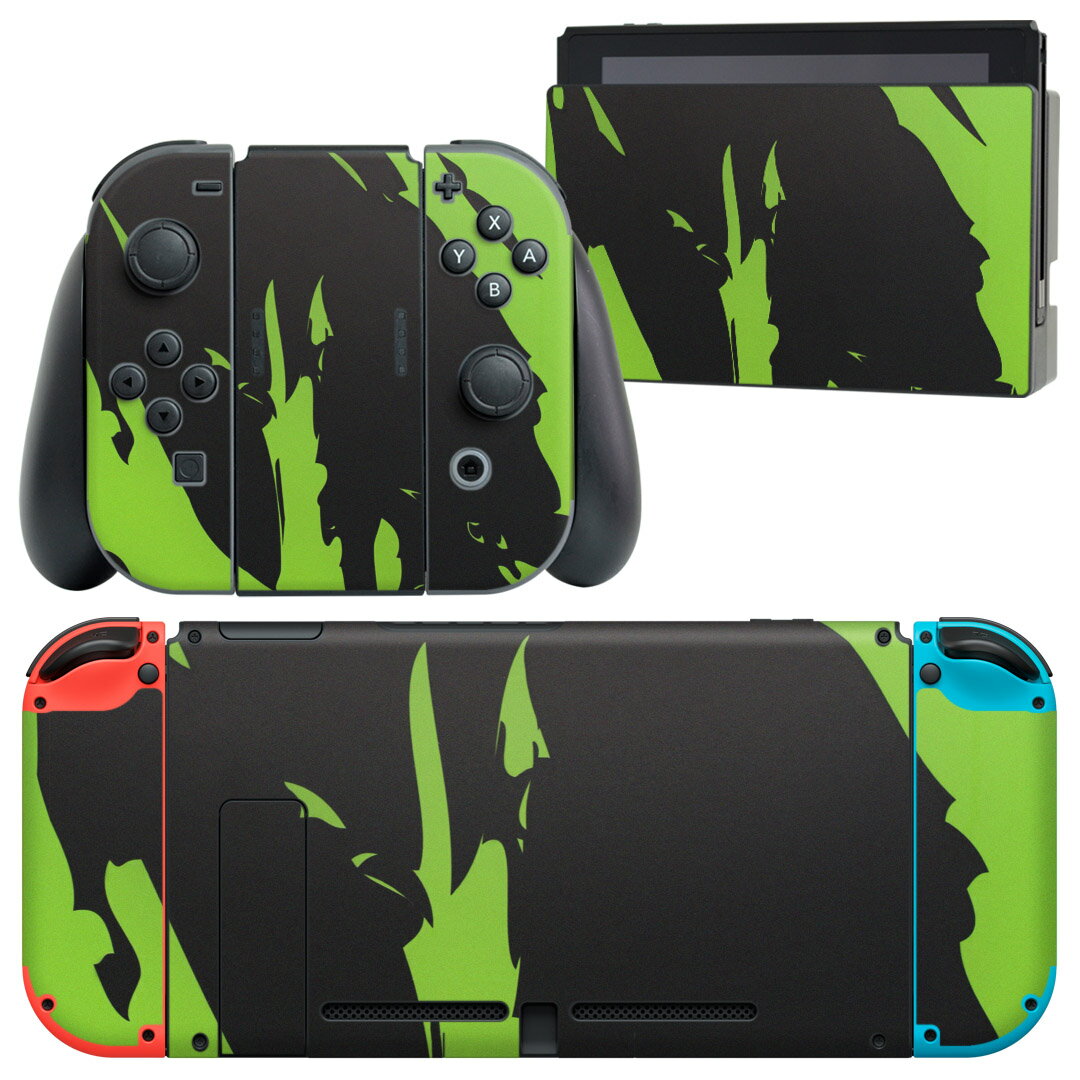 igsticker Nintendo Switch 用 デザインスキンシール 任天堂 ニンテンドー スイッチ 専用 本体ドック Joy-Con Joycon ジョイコン 専用 ゲーム機 カバー アクセサリー フィルム ステッカー 007421 黄緑 きみどり インク ペンキ