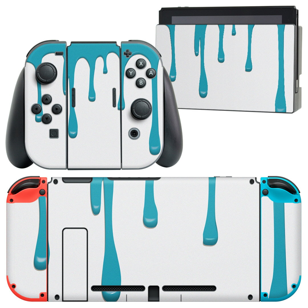 igsticker Nintendo Switch 用 デザインスキンシール 任天堂 ニンテンドー スイッチ 専用 本体ドック Joy-Con Joycon ジョイコン 専用 ゲーム機 カバー アクセサリー フィルム ステッカー 007422 青 ブルー インク ペンキ