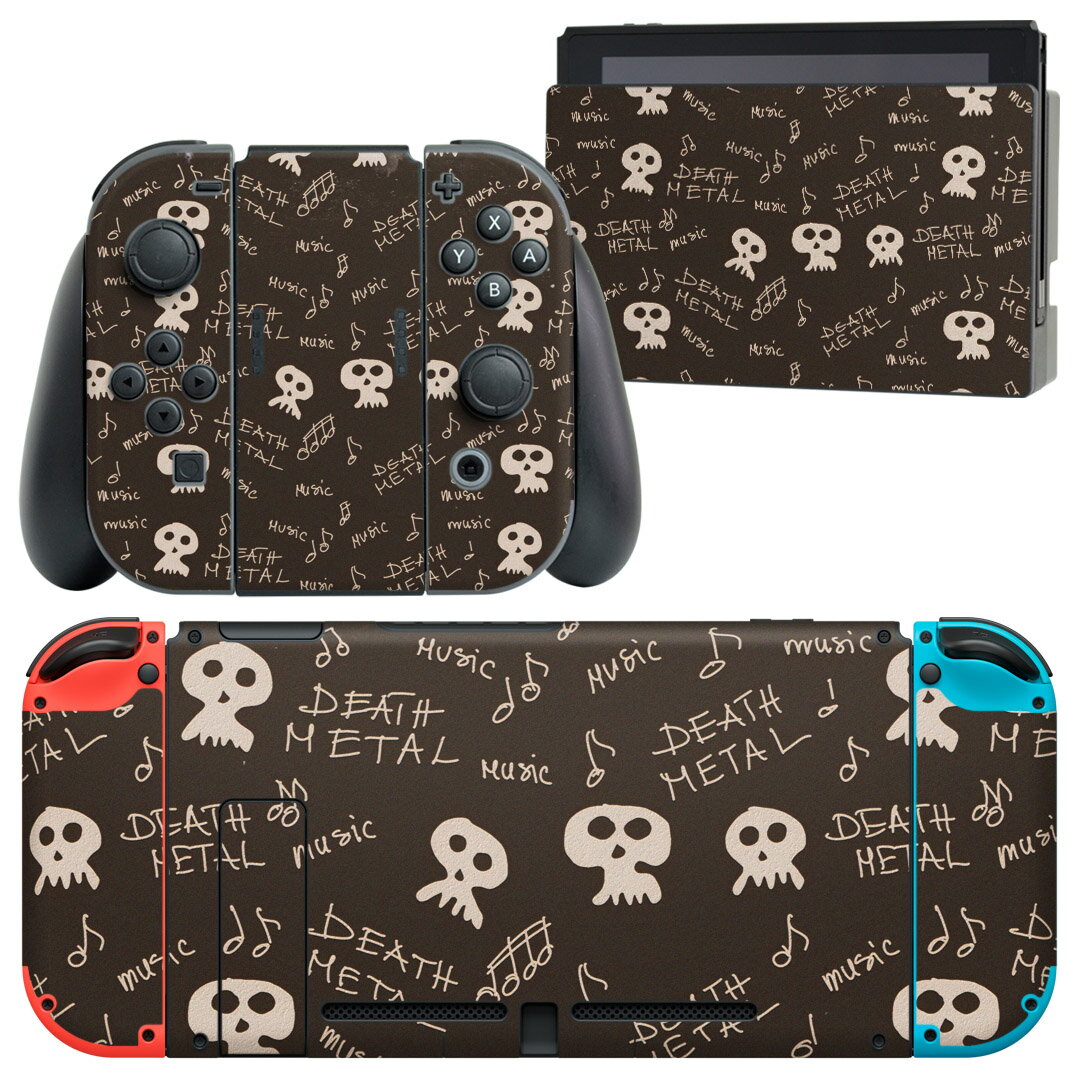 igsticker Nintendo Switch 用 デザインスキンシール 任天堂 ニンテンドー スイッチ 専用 本体ドック Joy-Con Joycon ジョイコン 専用 ゲーム機 カバー アクセサリー フィルム ステッカー 007439 ドクロ　骸骨　音符　イラスト