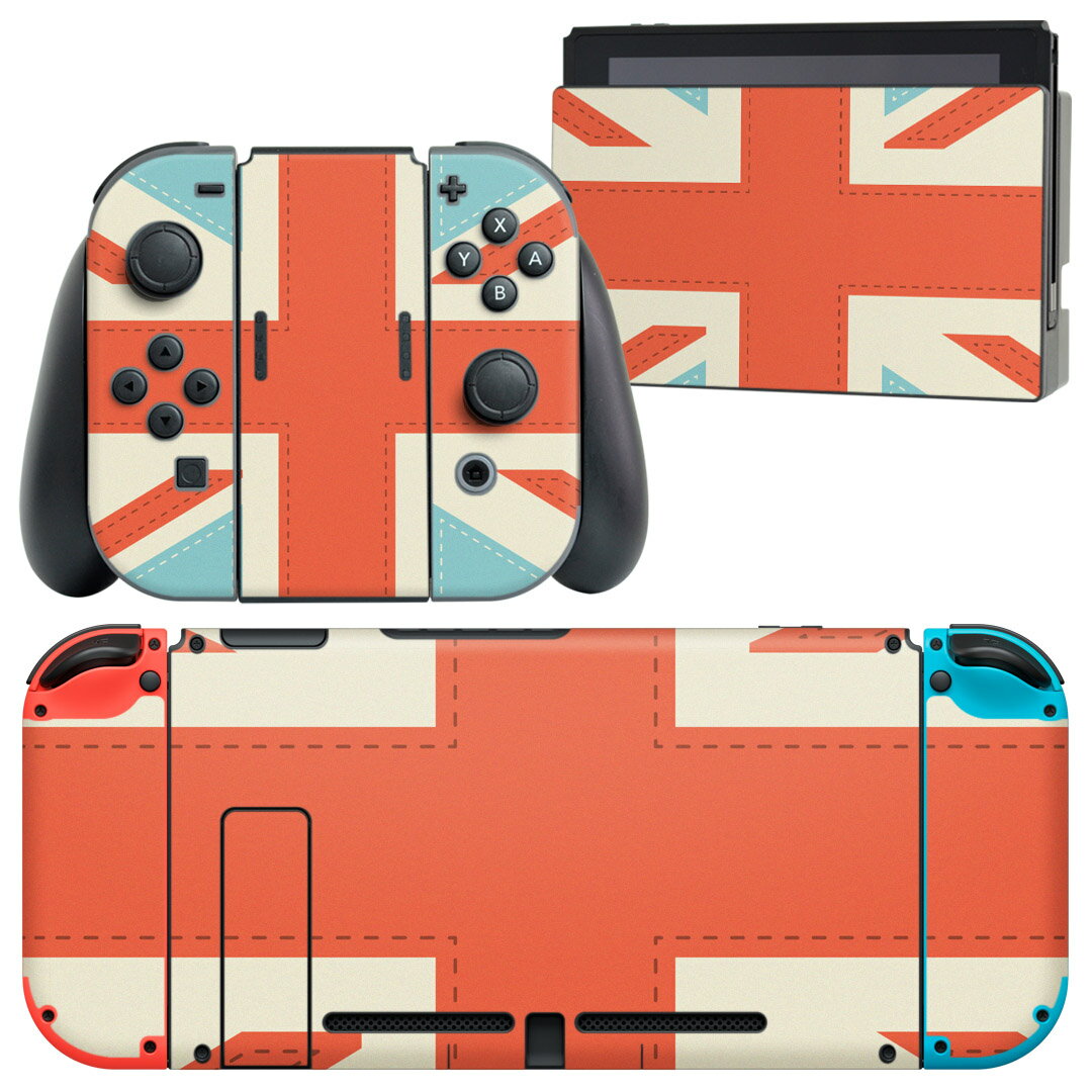 igsticker Nintendo Switch 用 デザインスキンシール 任天堂 ニンテンドー スイッチ 専用 本体ドック Joy-Con Joycon ジョイコン 専用 ゲーム機 カバー アクセサリー フィルム ステッカー 007443 国旗　英国　赤　レッド　水色