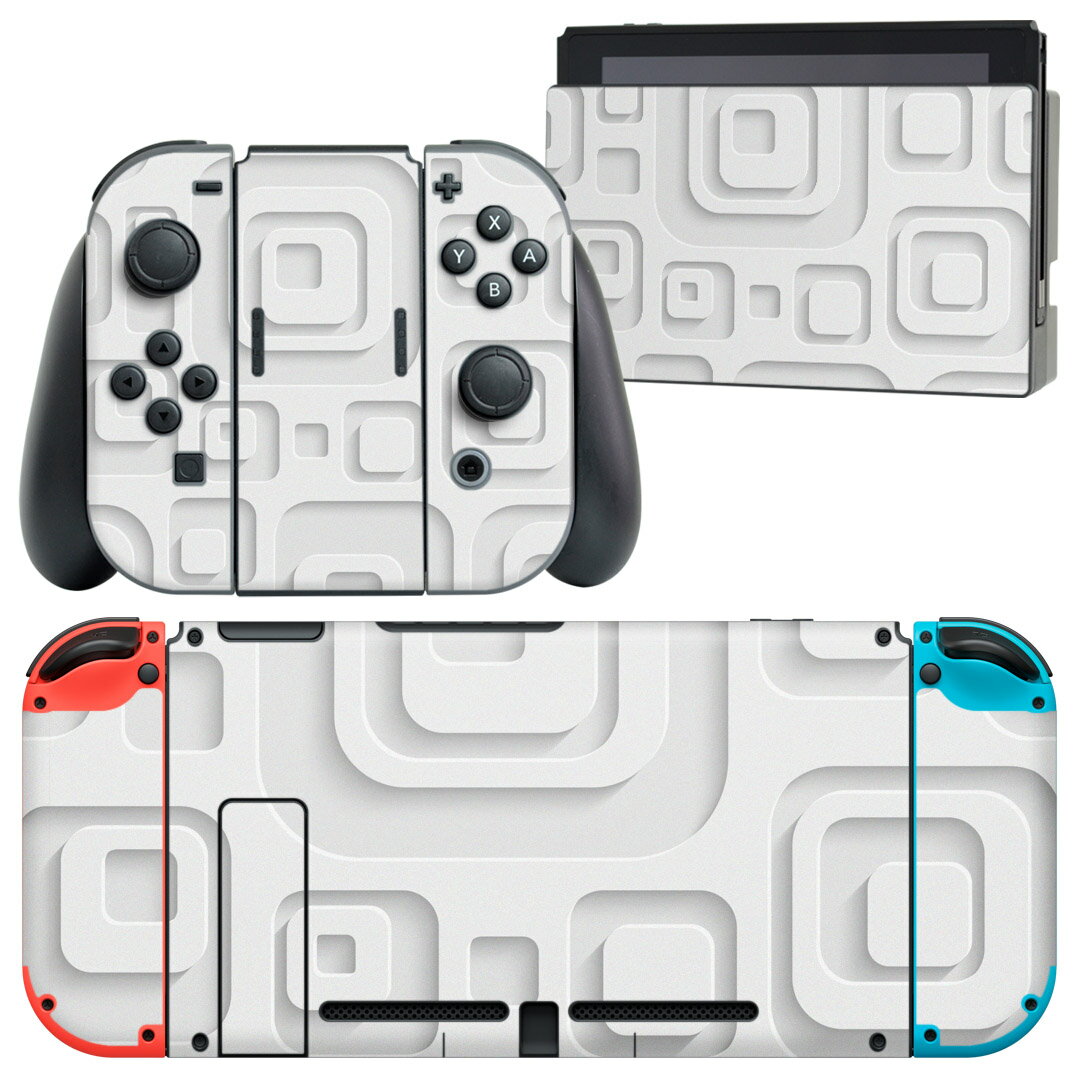 igsticker Nintendo Switch 用 デザインスキンシール 任天堂 ニンテンドー スイッチ 専用 本体ドック Joy-Con Joycon ジョイコン 専用 ゲーム機 カバー アクセサリー フィルム ステッカー 007497 模様 白 ホワイト 四角