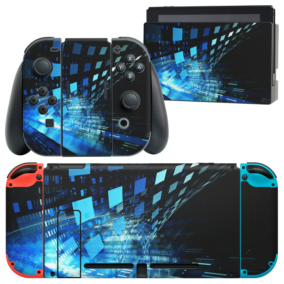 igsticker Nintendo Switch 用 デザインスキンシール 任天堂 ニンテンドー スイッチ 専用 本体ドック Joy-Con Joycon ジョイコン 専用 ゲーム機 カバー アクセサリー フィルム ステッカー 007508 青 ブルー 黒 ブラック