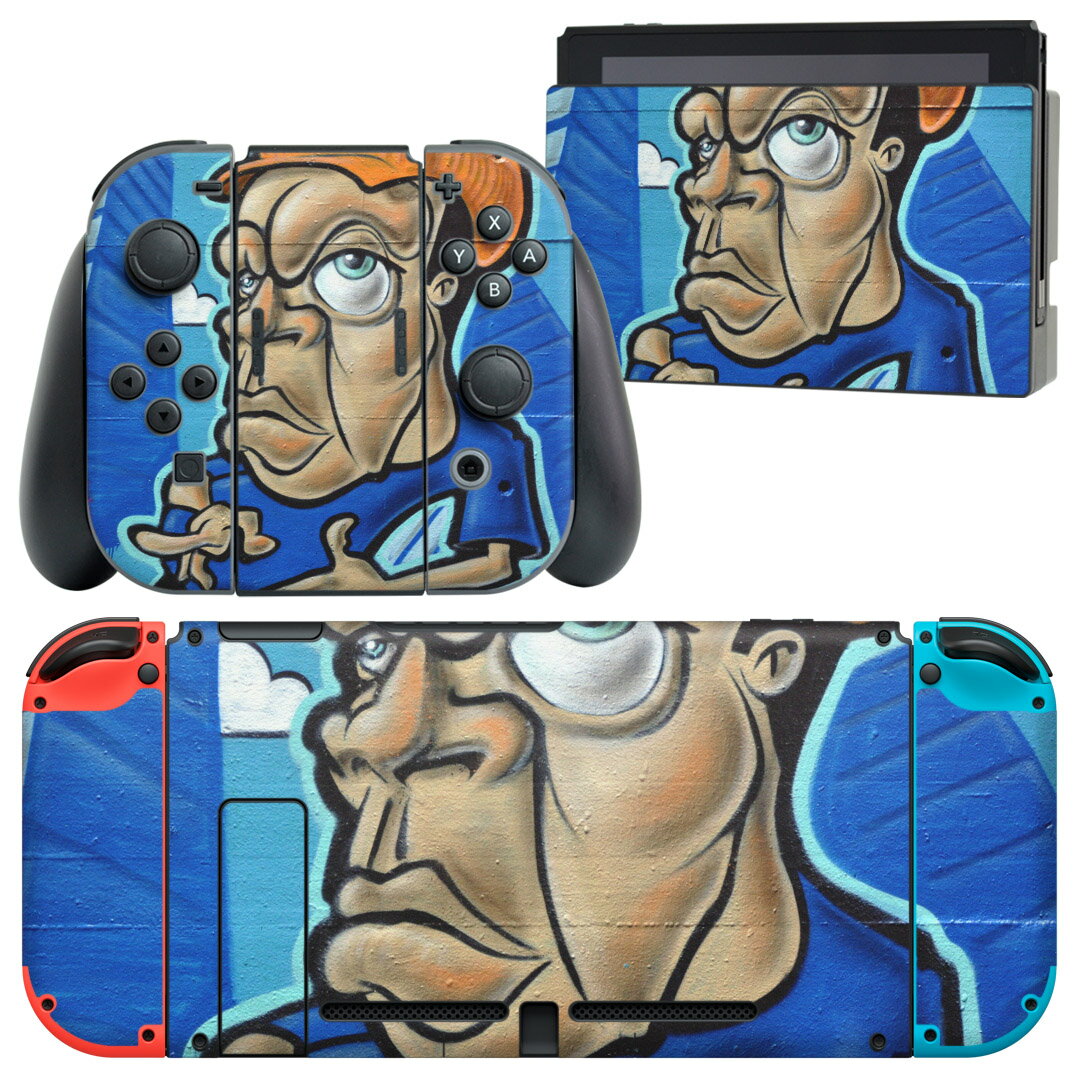 igsticker Nintendo Switch 用 デザインスキンシール 任天堂 ニンテンドー スイッチ 専用 本体ドック Joy-Con Joycon ジョイコン 専用 ゲーム機 カバー アクセサリー フィルム ステッカー 007572 人物　イラスト　青　ブルー