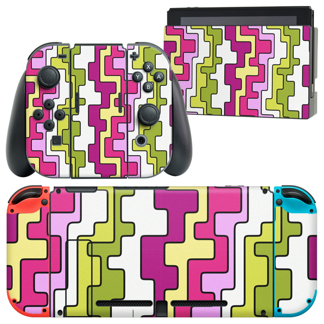 igsticker Nintendo Switch 用 デザインスキンシール 任天堂 ニンテンドー スイッチ 専用 本体ドック Joy-Con Joycon ジョイコン 専用 ゲーム機 カバー アクセサリー フィルム ステッカー 007603 ピンク　緑　グリーン　模様
