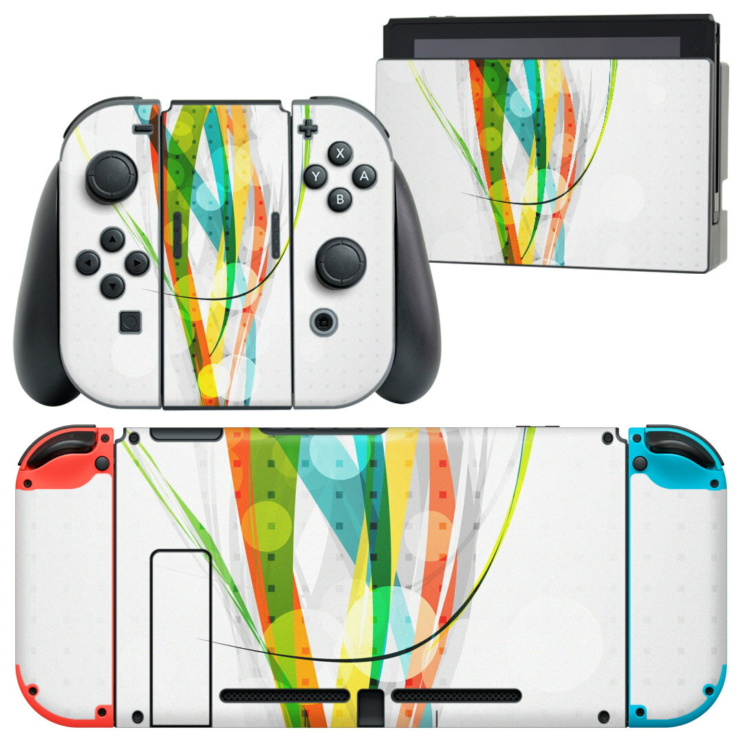 igsticker Nintendo Switch 用 デザインスキンシール 任天堂 ニンテンドー スイッチ 専用 本体ドック Joy-Con Joycon ジョイコン 専用 ゲーム機 カバー アクセサリー フィルム ステッカー 007672 カラフル 緑 グリーン ドット